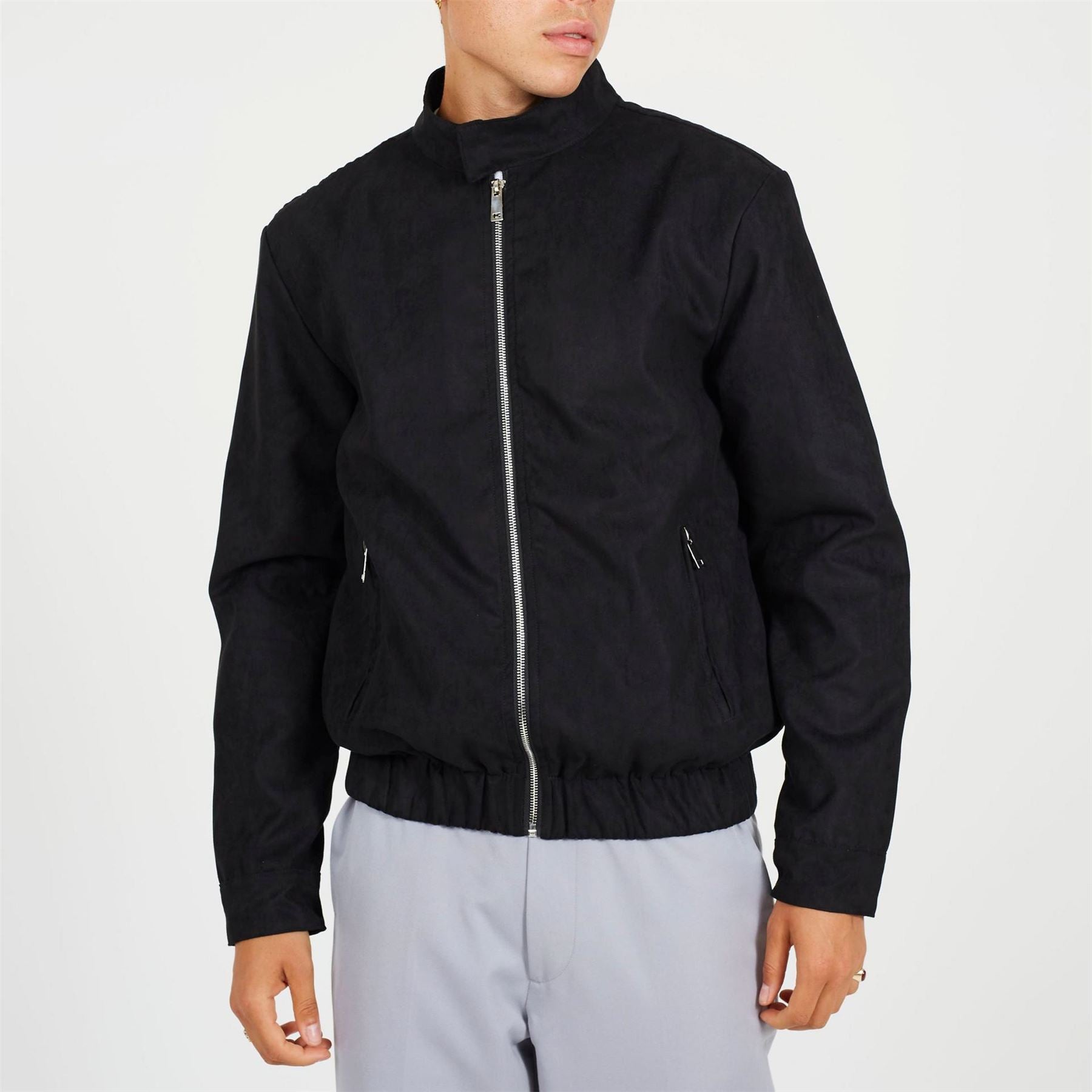 Brave Soul Black Faux Suede Funnel Neck Bomber