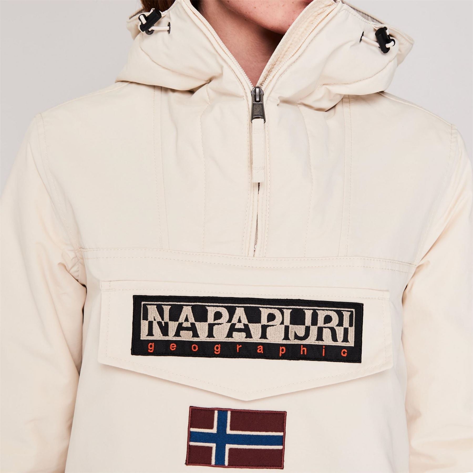 Napapijri Rainforest Water Resistant Hooded Cropped Long Sleeve Rain Anorak