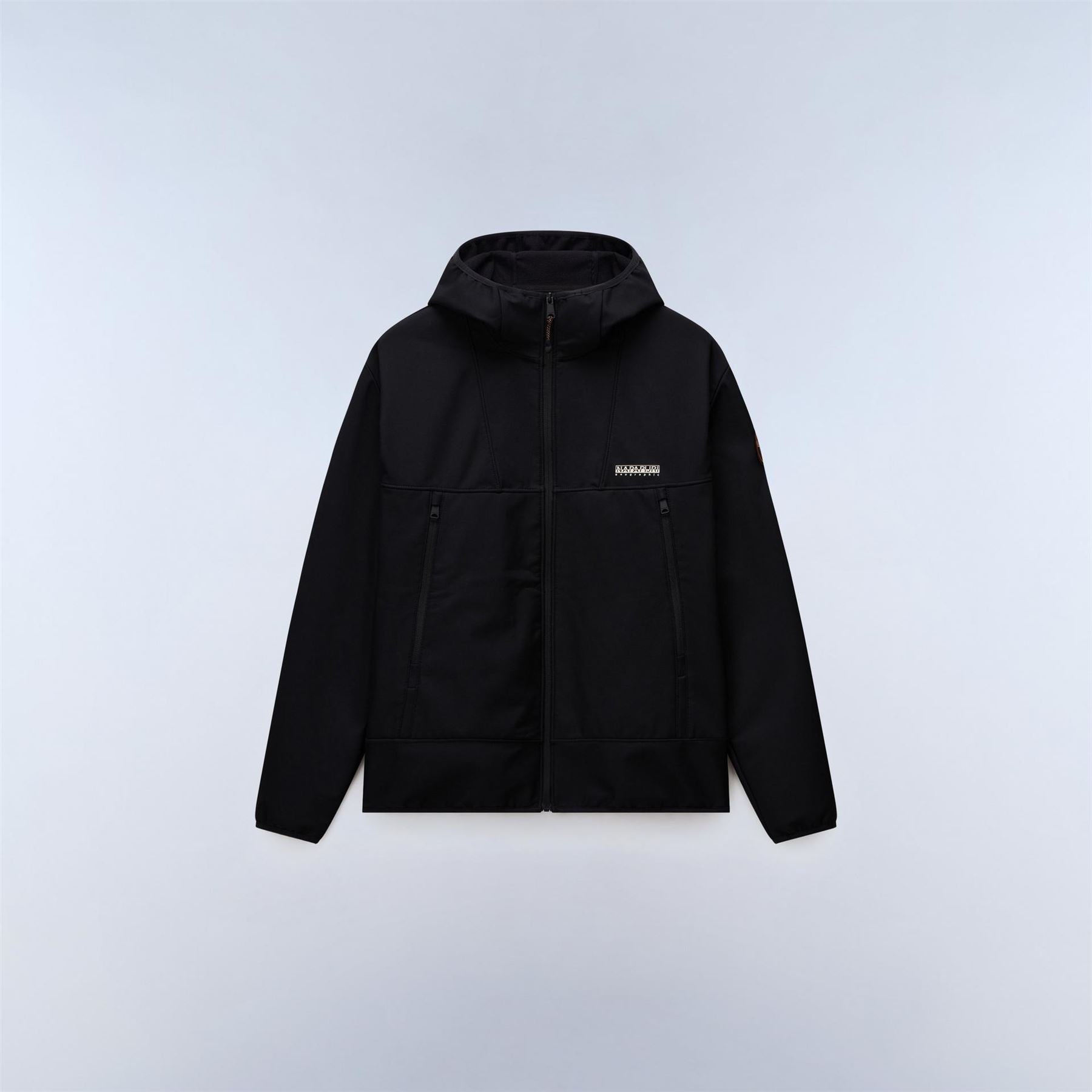 Napapijri Solid Patterned Hooded Zipped Pocket Logo Badge Rain Jacket