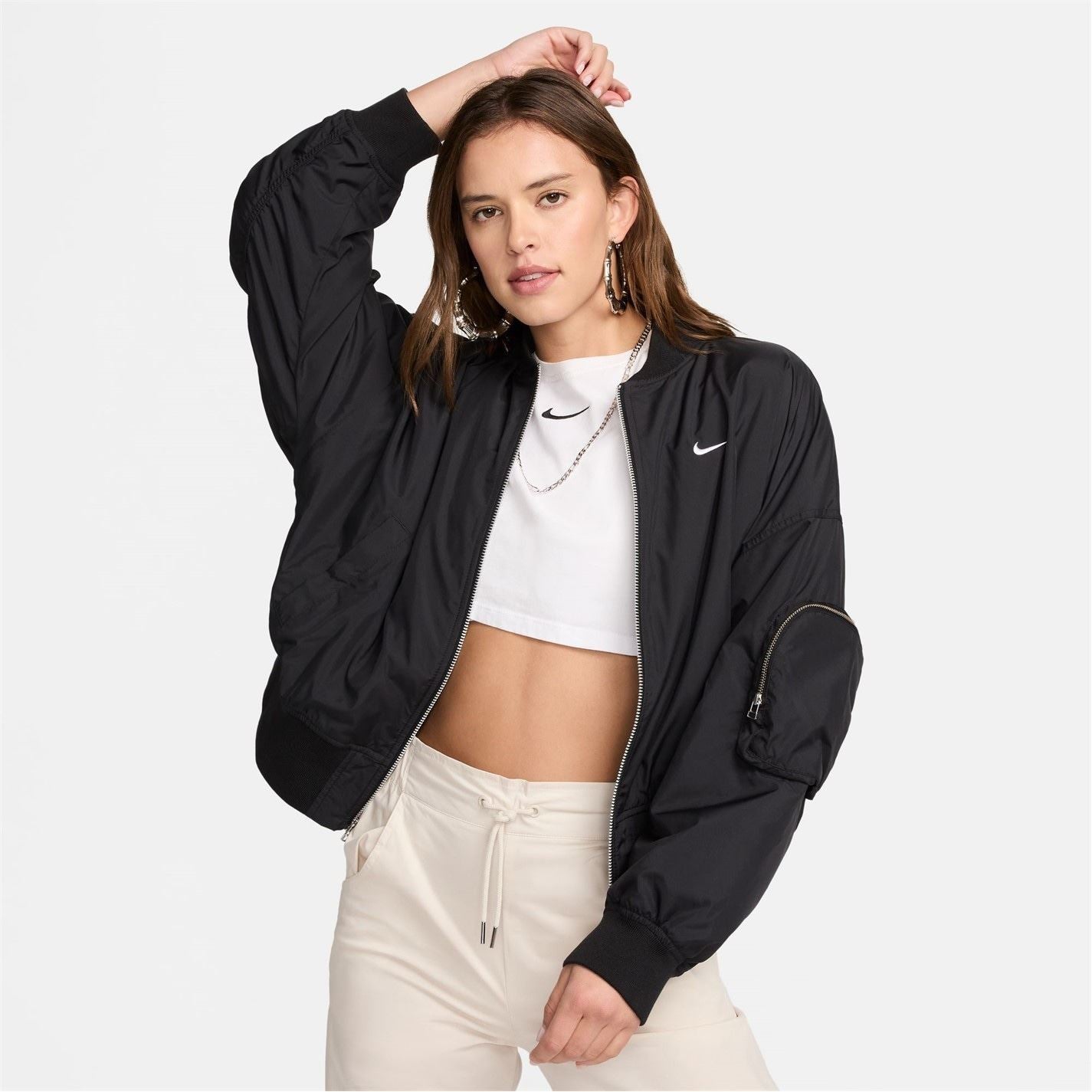 Nike Womens Essential Solid Patterned Bomber Jacket with Zipped Pocket