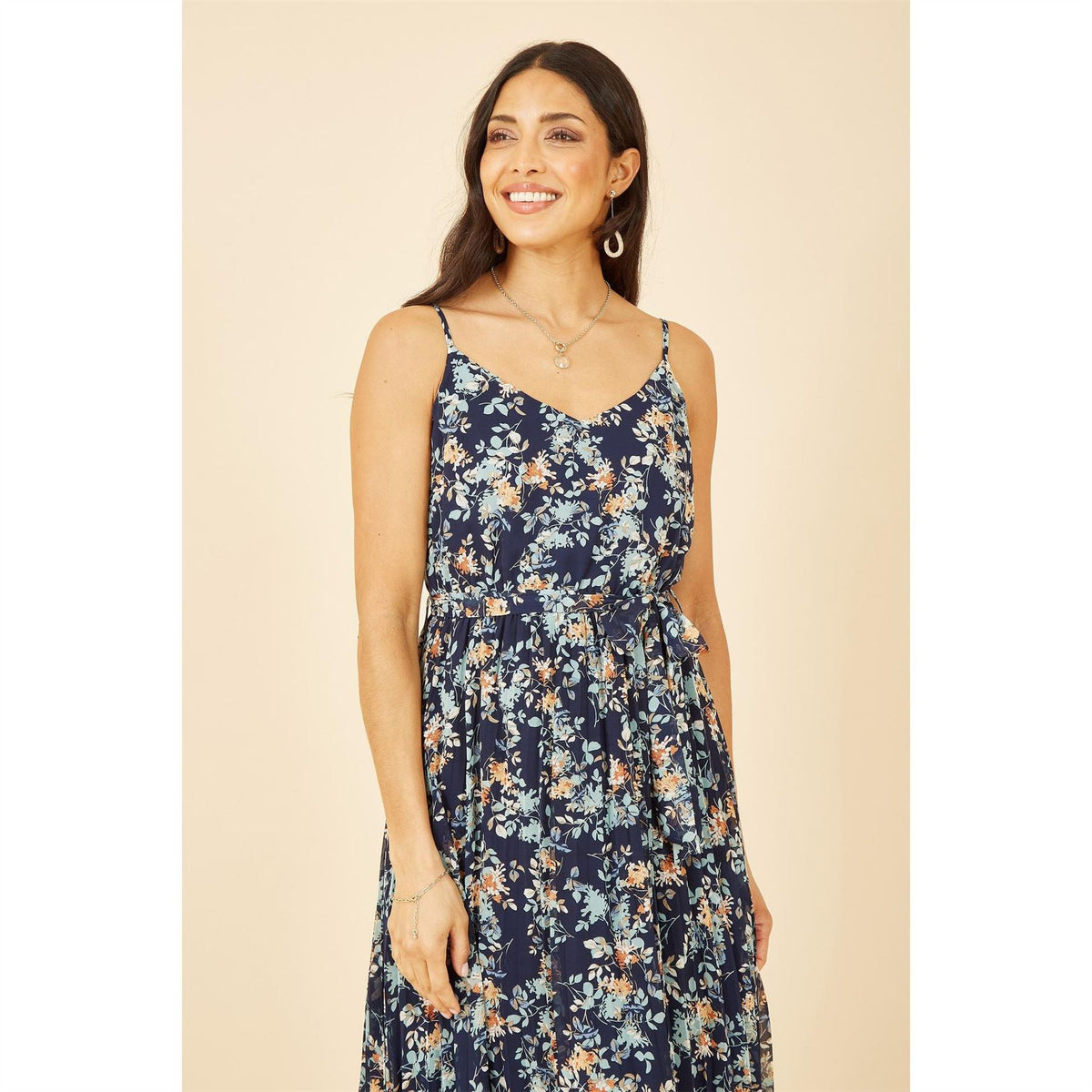 Mela London Floral Strappy Pleated Midi Dress