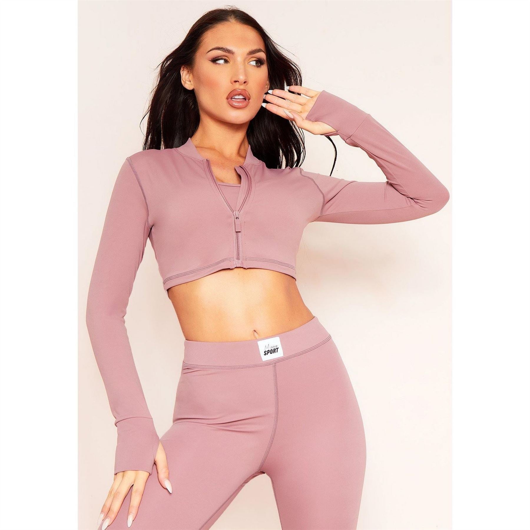 Missy Empire Sport Tab Logo Thick Gym Long Sleeve Crop Jacket