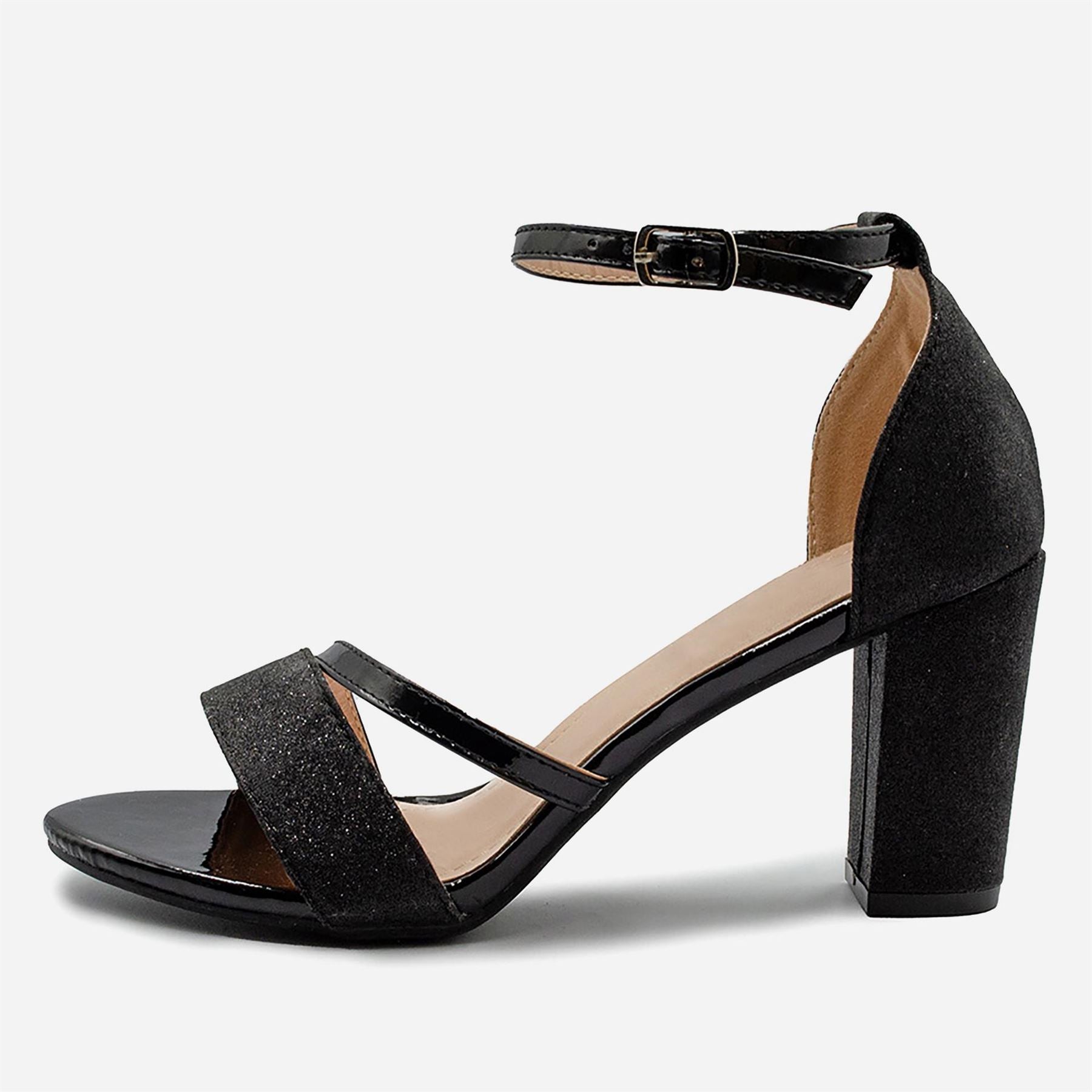 Wheres That From Glitter Perla Mid Block Heel Sandals Ladies