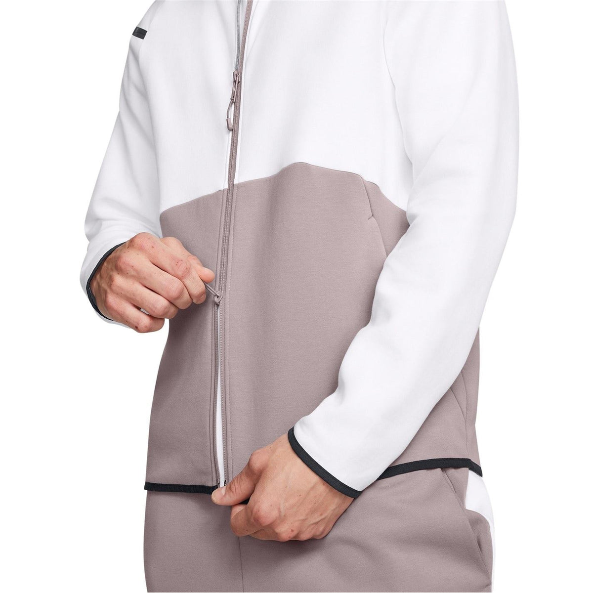 Under Armour Solid Patterned Hooded Neck Ribbed Cuff Full Zipper Sweat Jacket