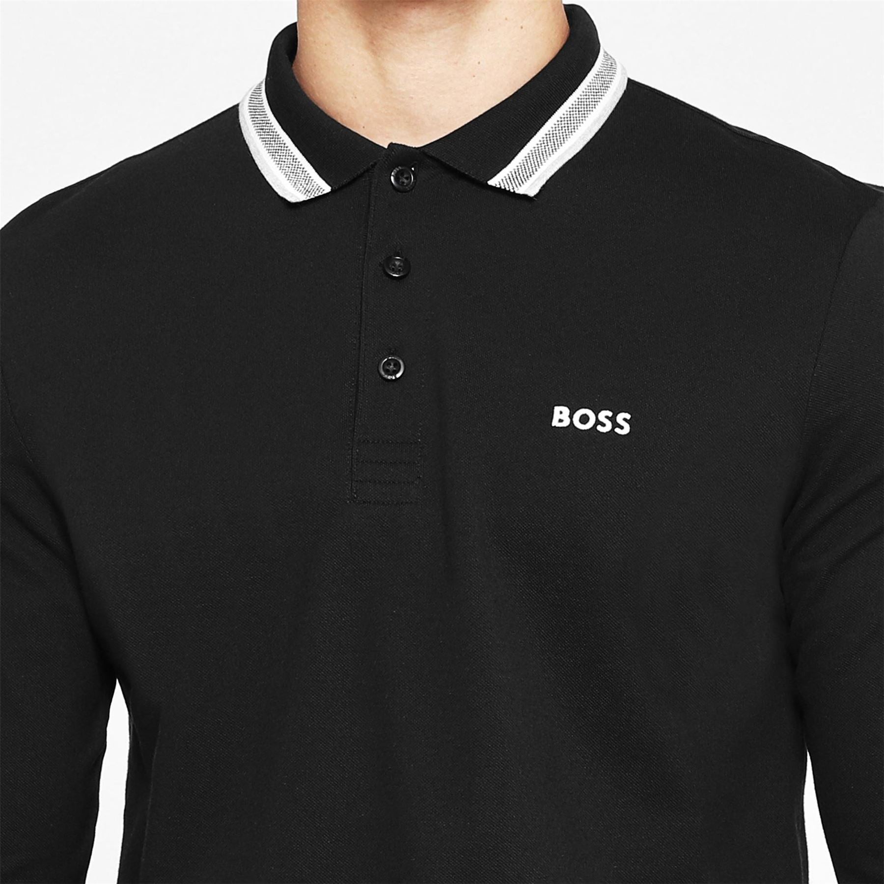 Boss Plisy Tipped Collar Cotton Long Sleeve Polo Shirt