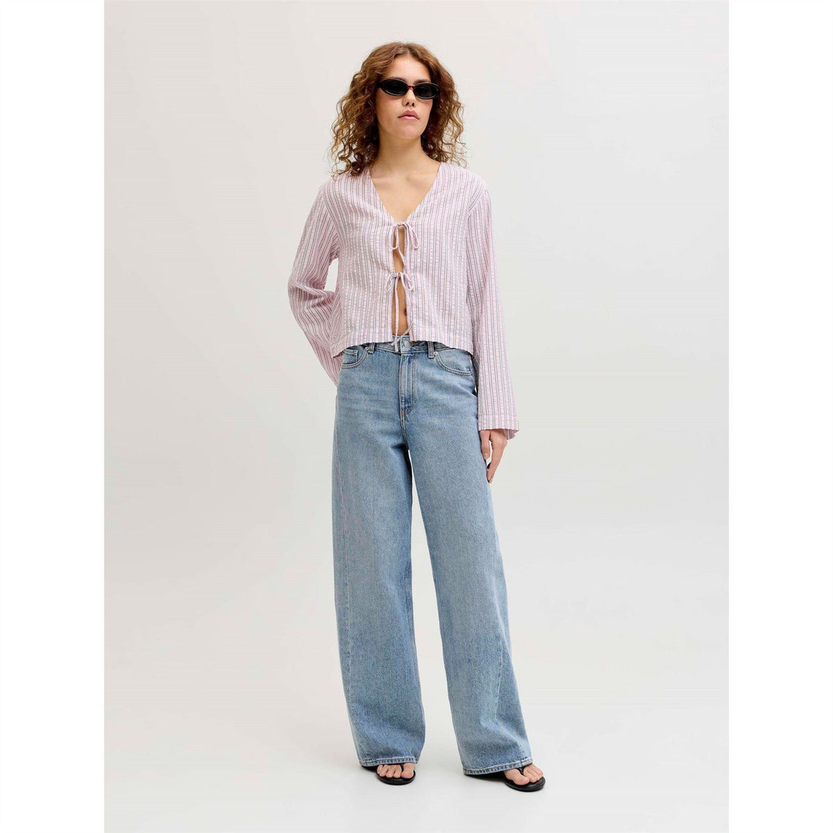JJXX Zoe Seersucker Long Sleeve Tie Blouse