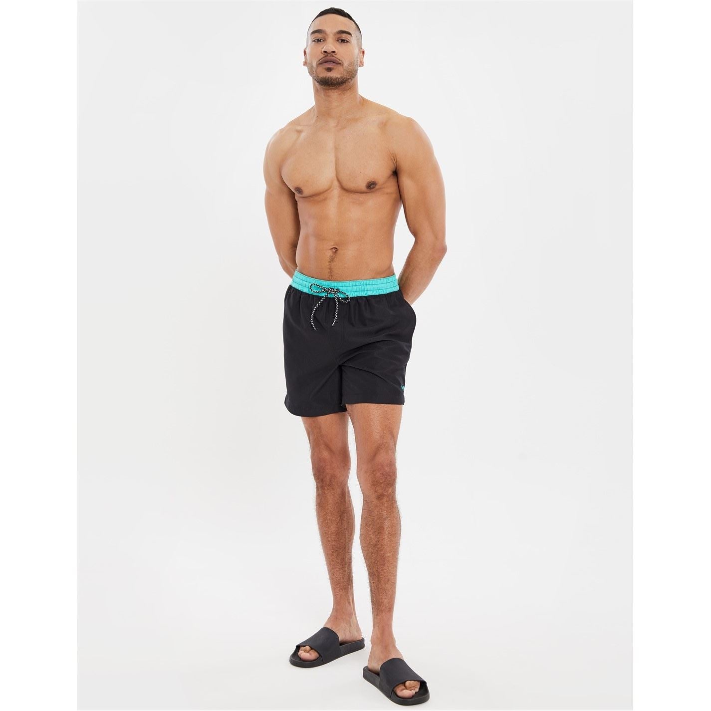 Threadbare Plunging Neck Regular Fit Swim Shorts
