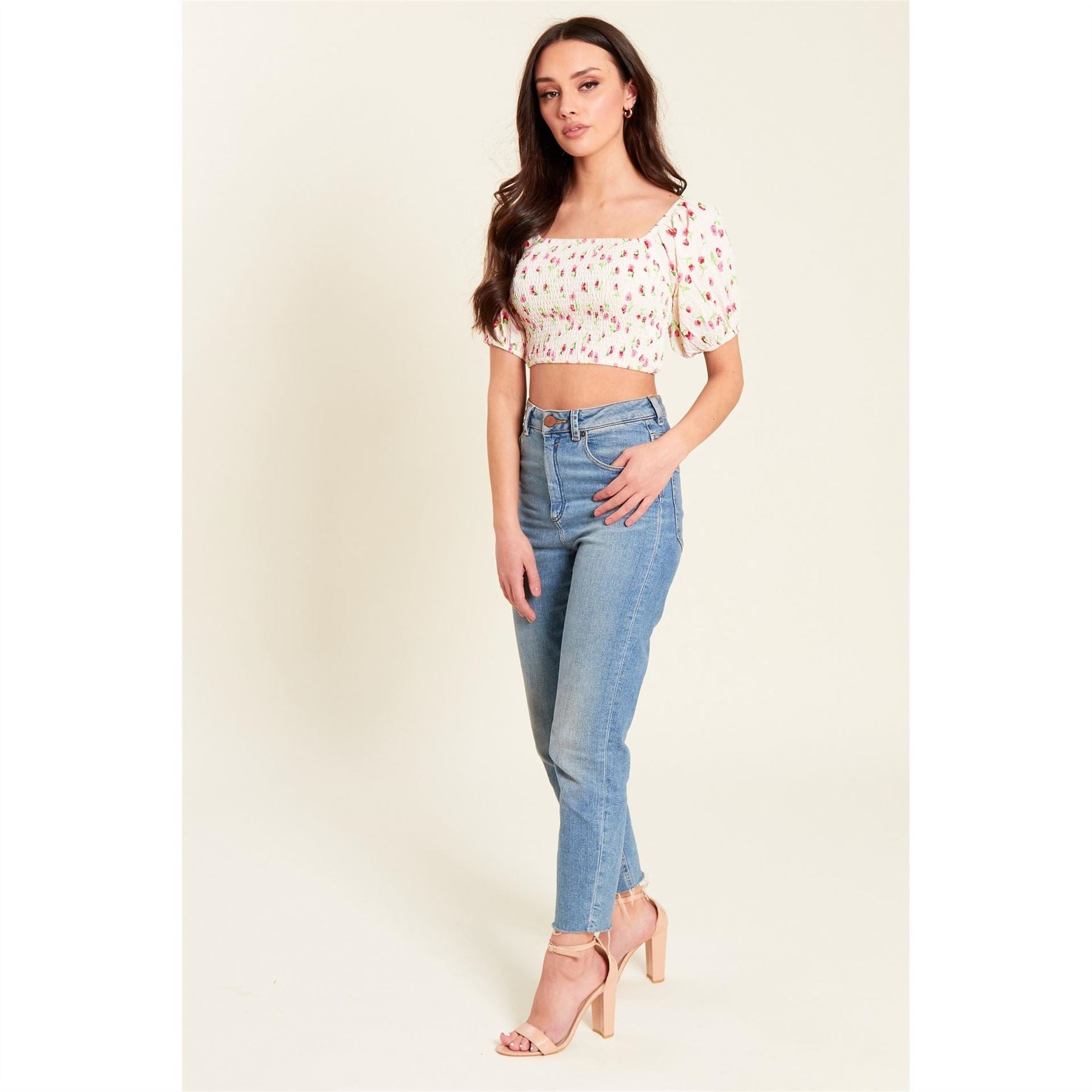 Be You Womens Shirred Crop Top
