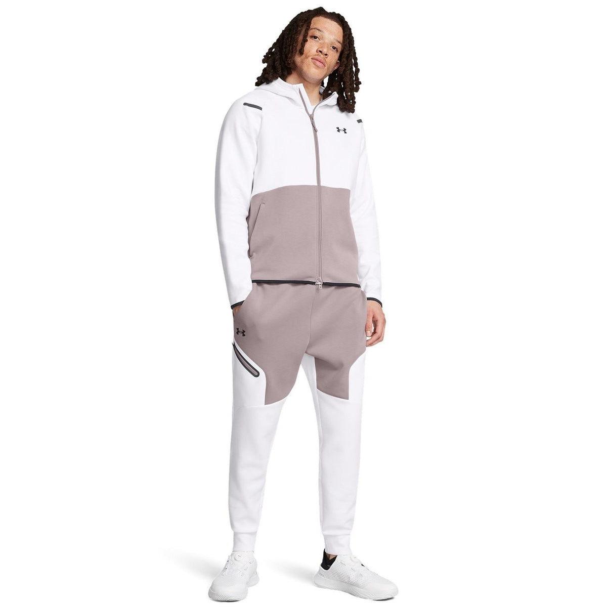 Under Armour Solid Patterned Hooded Neck Ribbed Cuff Full Zipper Sweat Jacket