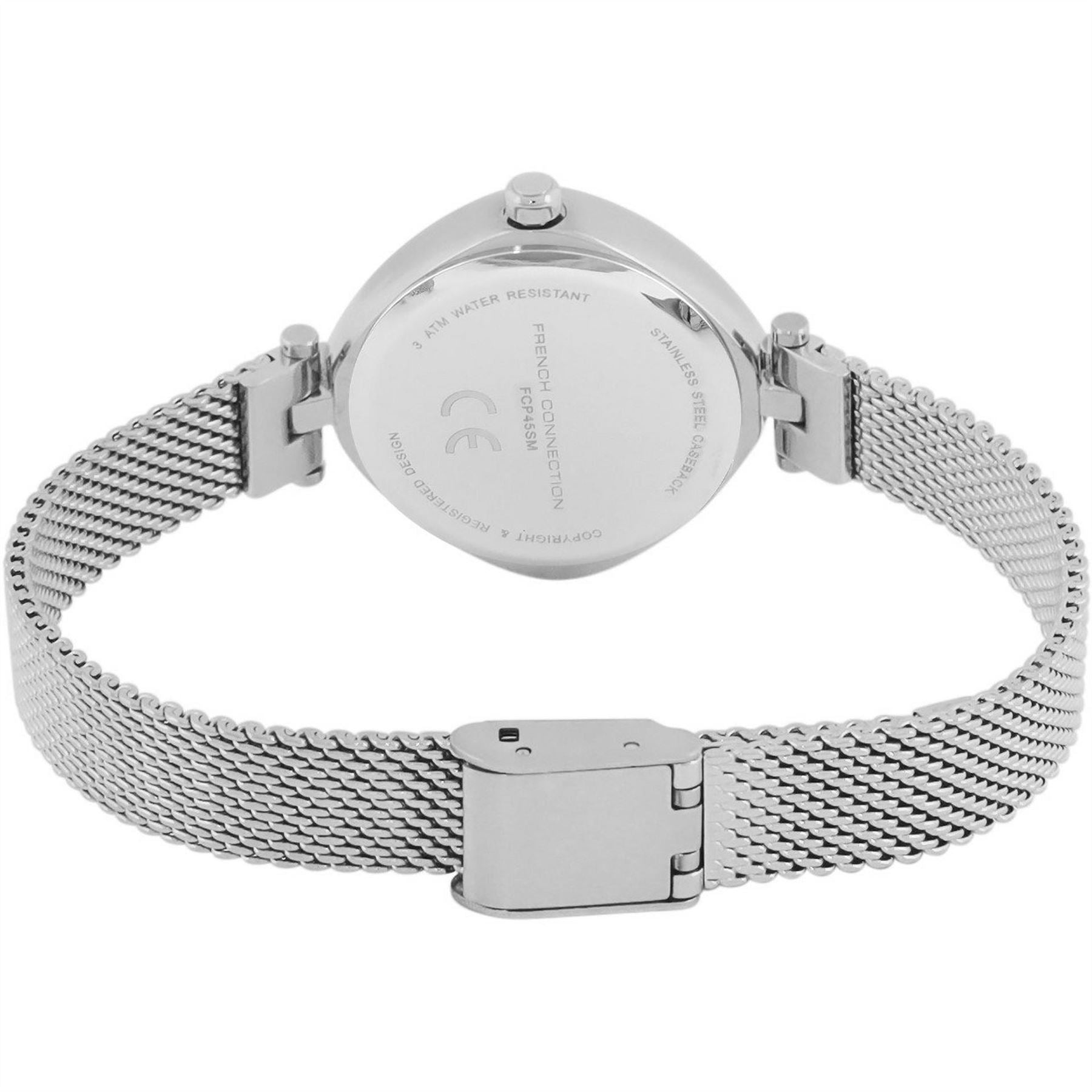 French Connection Womens Connection Sheen Shimmer Round Analog Watch With Steel Mesh Strap For