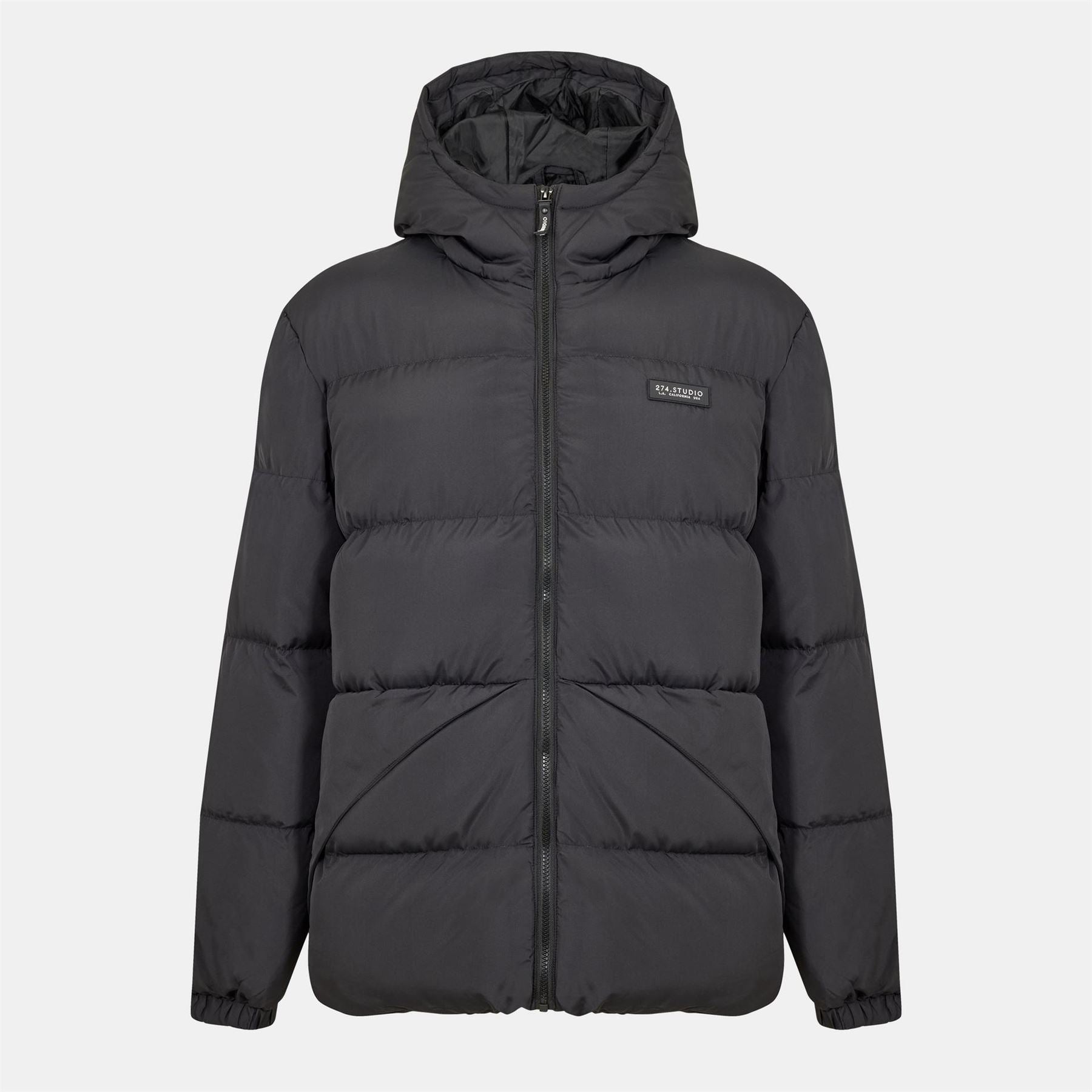 274 Studio Solid Patterned Hooded Zipped Pocket Puffer Jacket