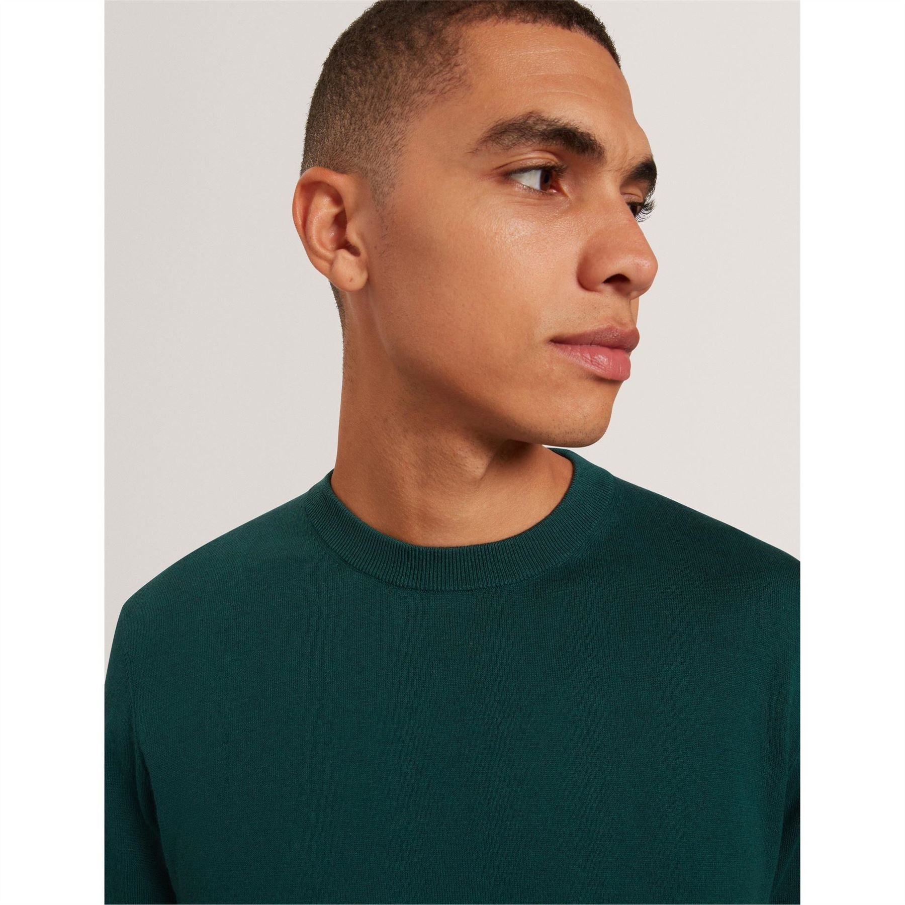 Ted Baker Merino Crew Neck Ribbed Collar Long Sleeve Sweater