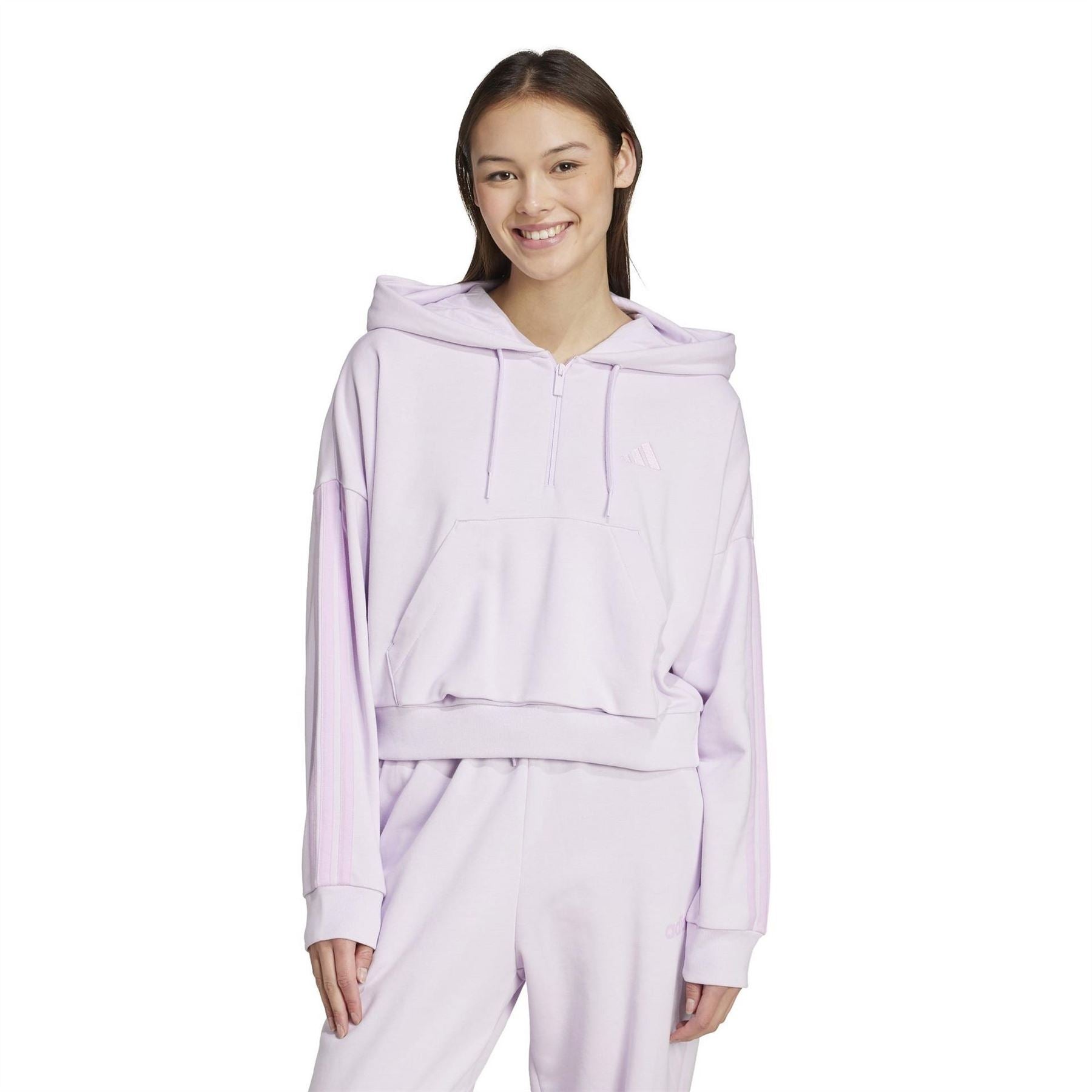adidas Womens Essentials 3 Stripes Quarter Zip Hoodie