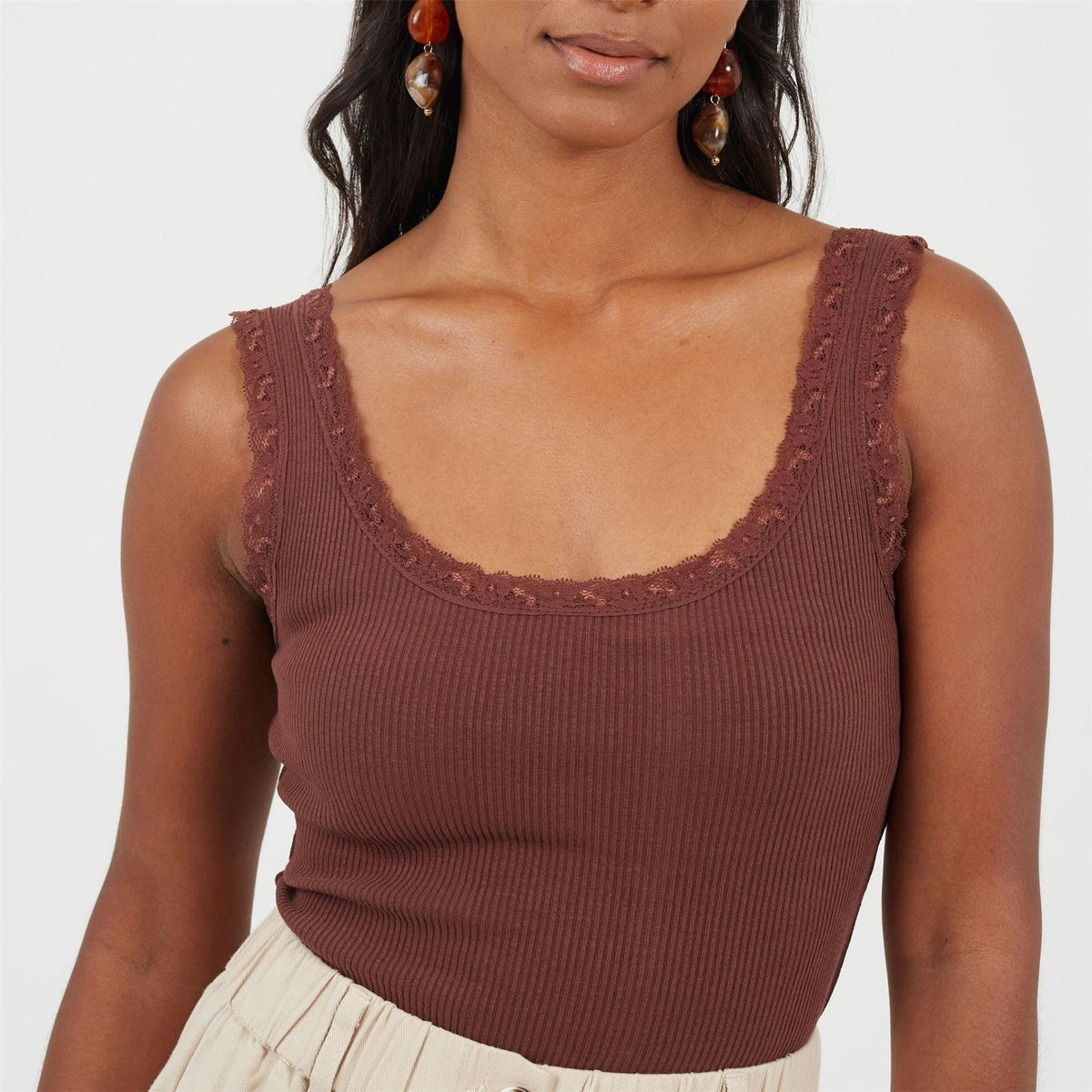 Brave Soul Ladies Vest Bodysuit With Lace Trim