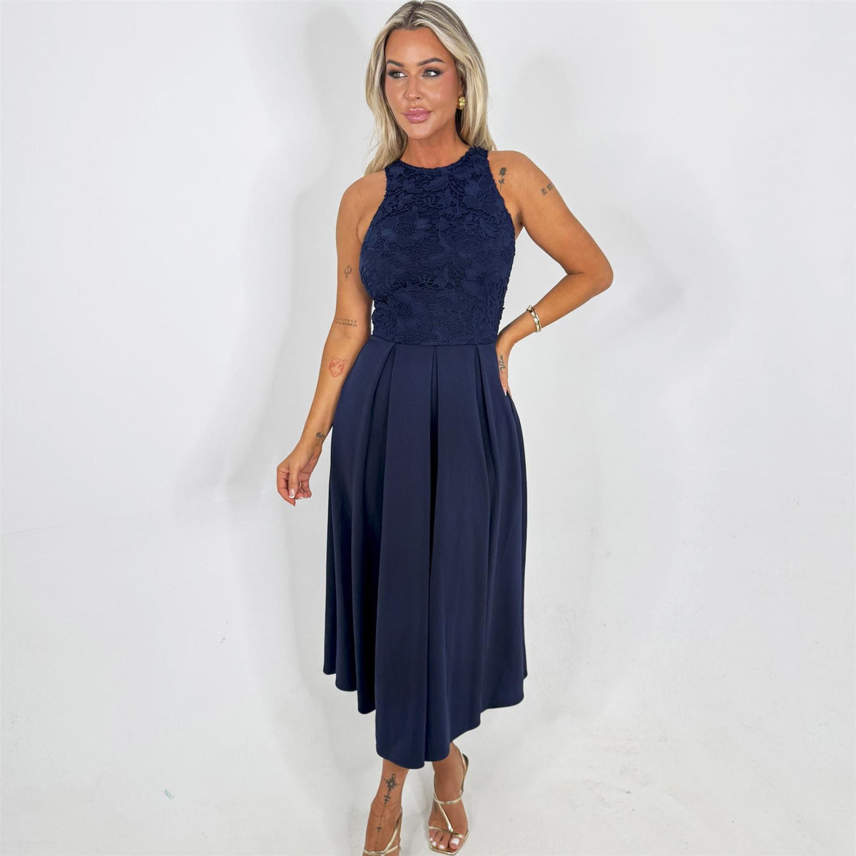 AX Paris Embroidered Top Overlay A Line Skirt Midi Dress