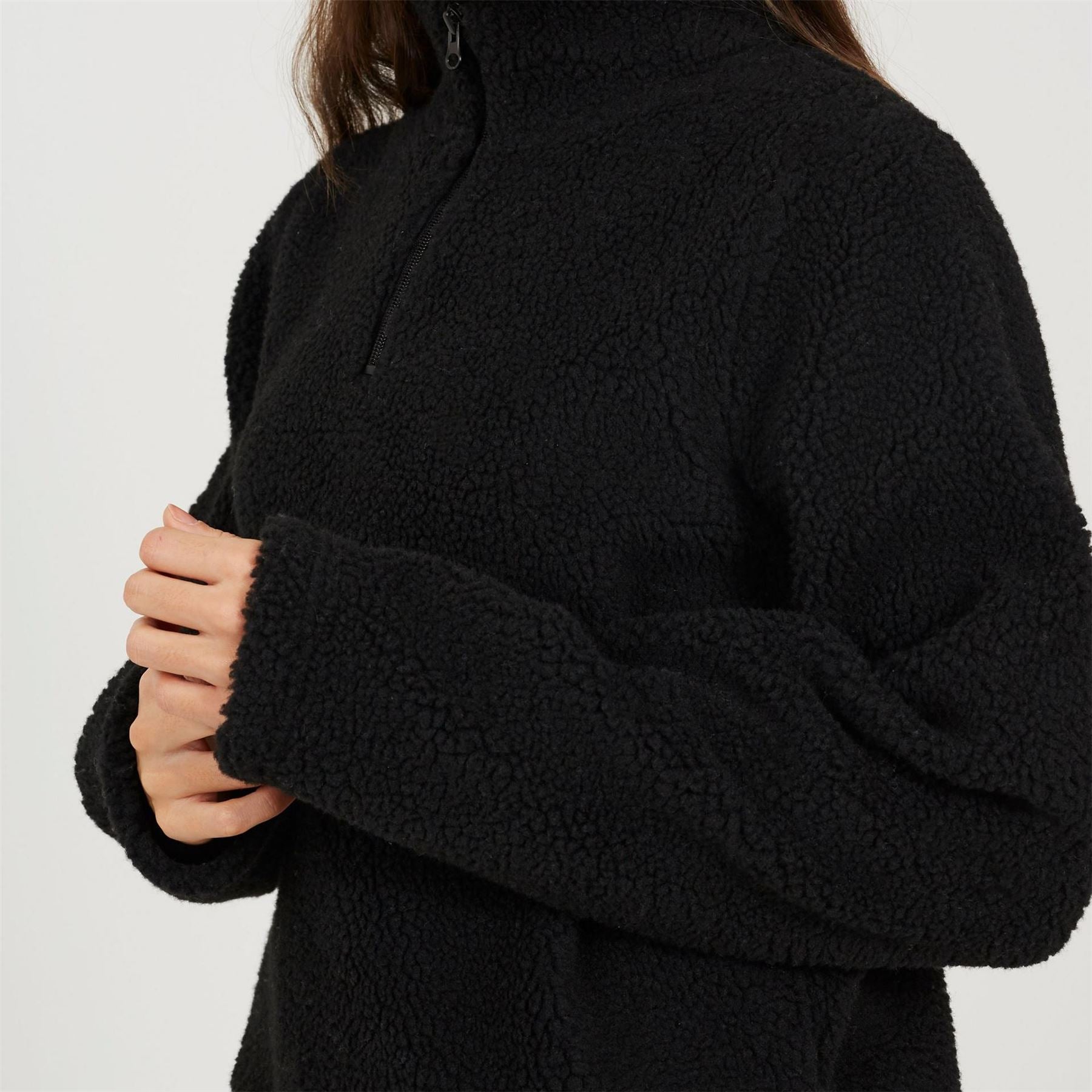 Brave Soul Womens Quarter Zip Neck Fleece Sweatshirt With Adjustable Hem