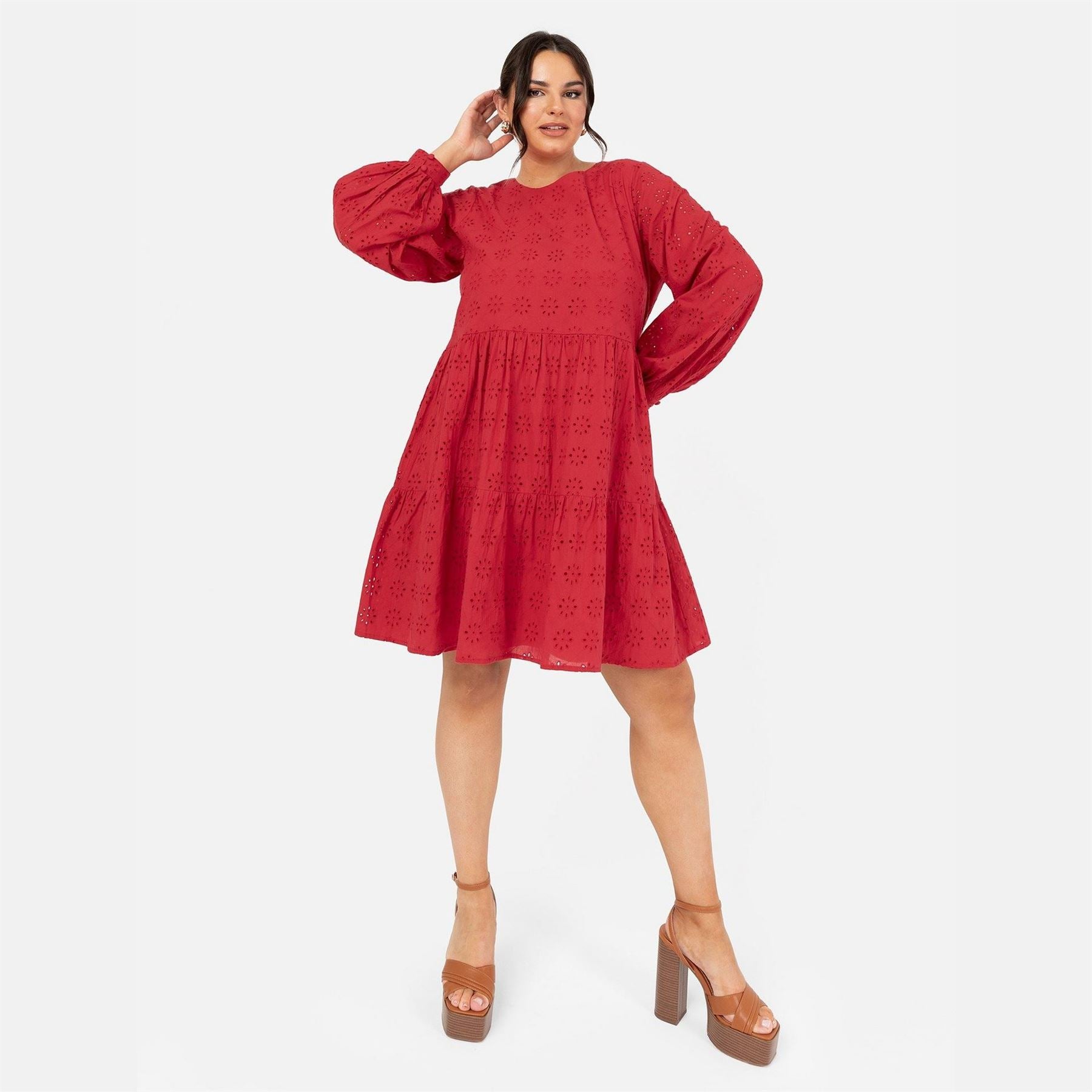 Lovedrobe Smock Crew Neck Long Sleeve Knee Length Dress