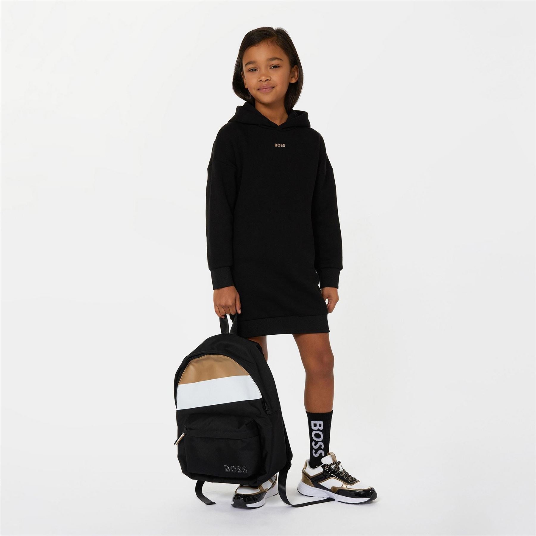 Boss Logo Hooded Mini Sweatshirt Dress