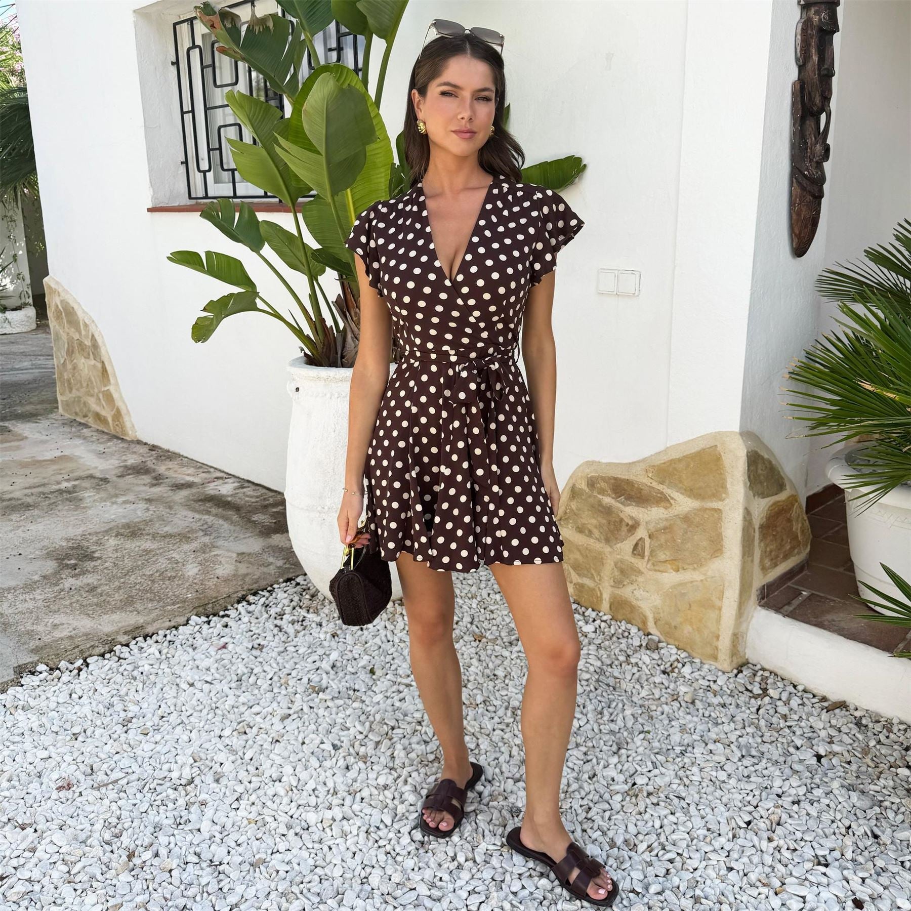 AX Paris Polka Dot Print Wrap Top Skater Mini Dress