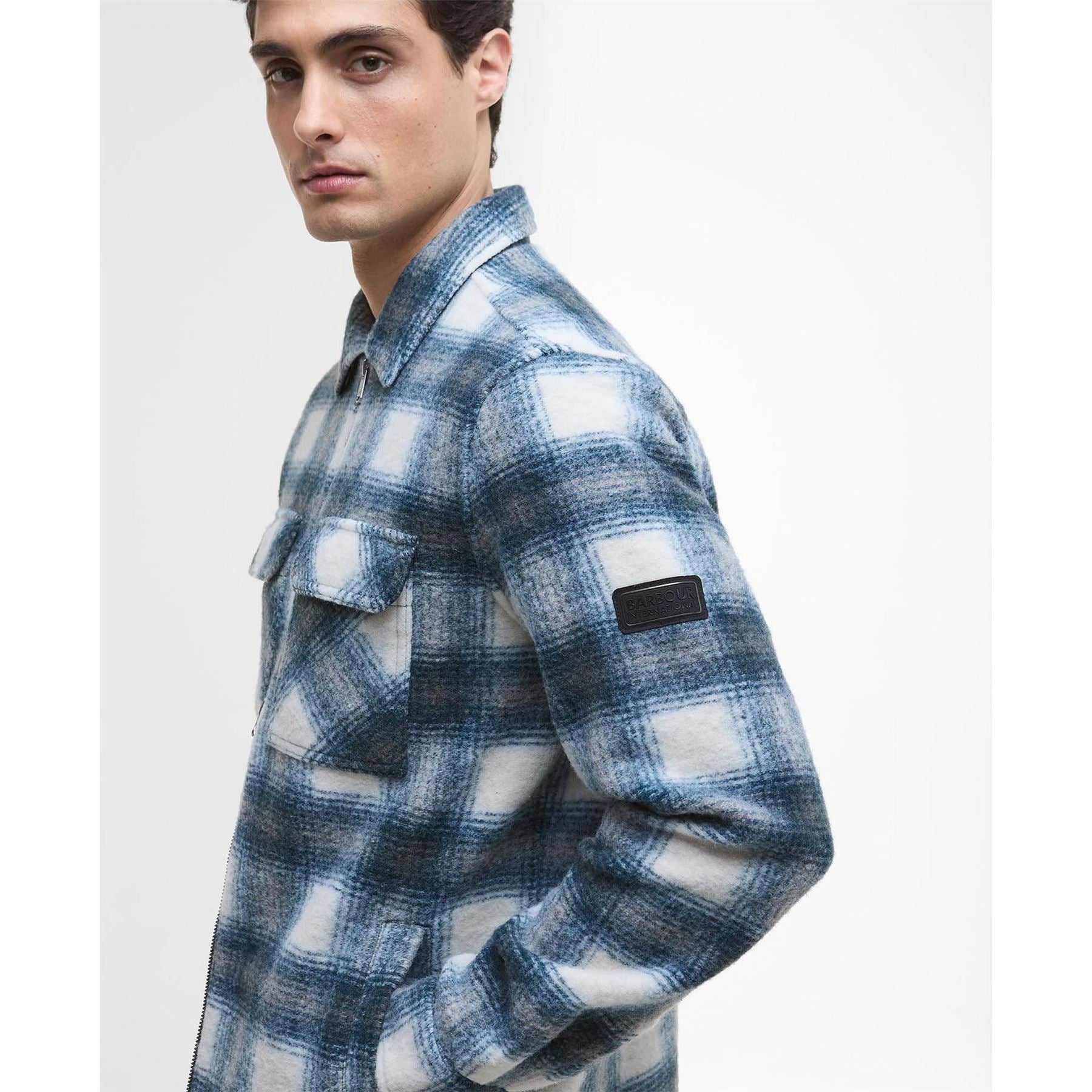 Barbour International Clayton Fleece Check Full Zip Long Sleeve Overshirt