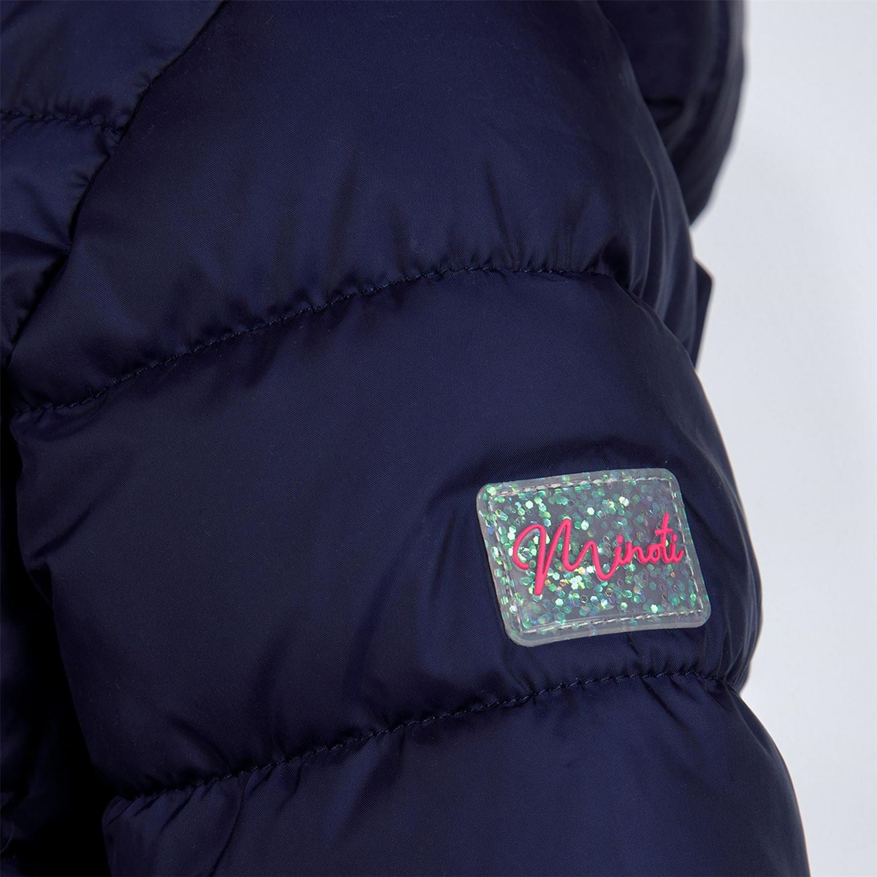 Minoti Girls Quilted Jacket With Zip Detachable Hood Navy