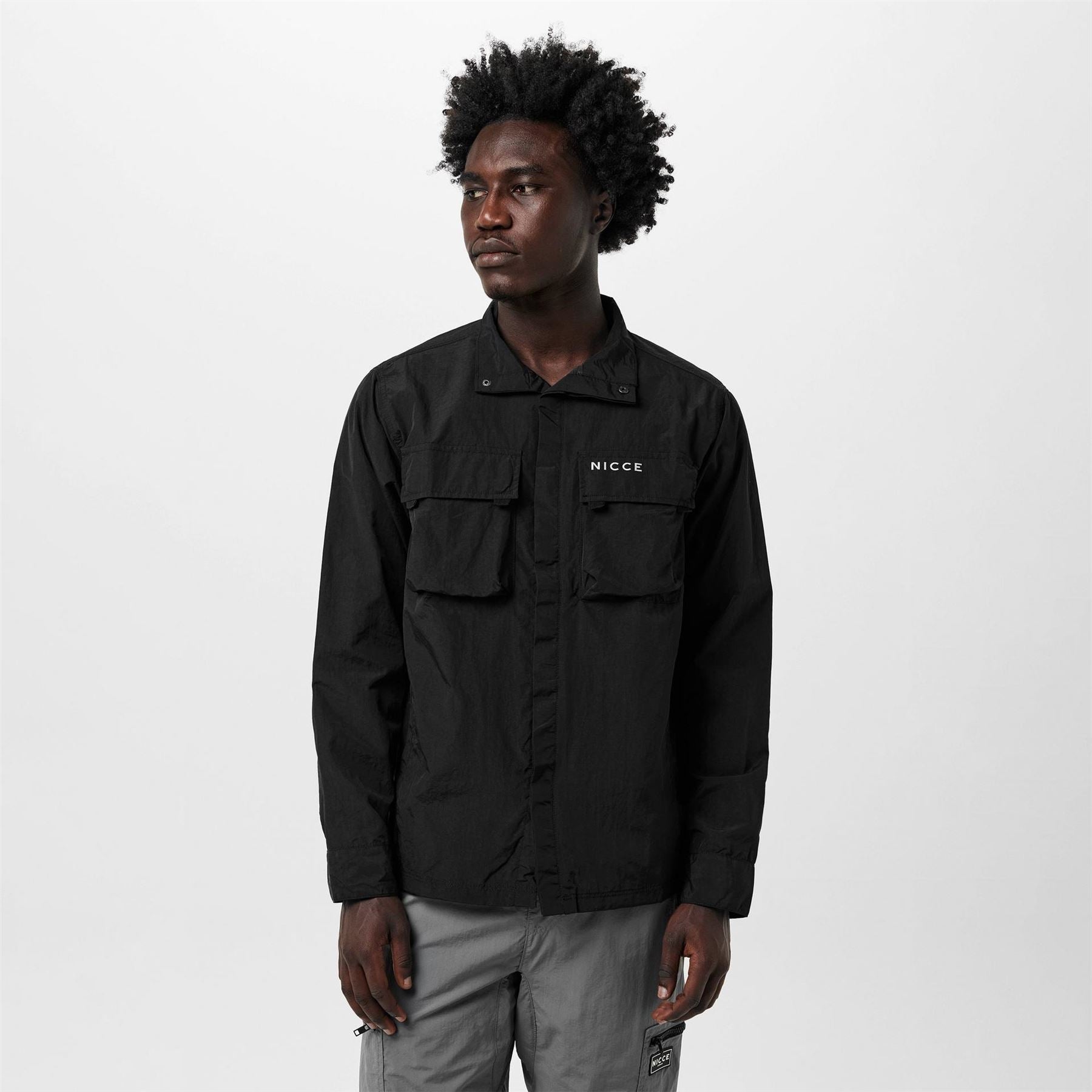 Nicce Statlo Relaxed Fit Overshirt with Front Pocket