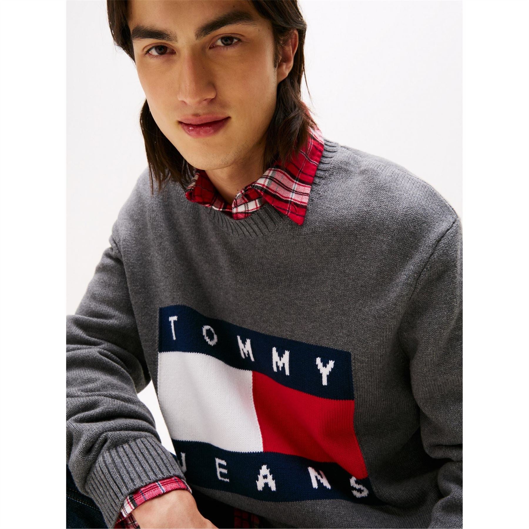 Tommy Jeans Flag Graphic Rib Crew Neck Long Sleeve Sweater