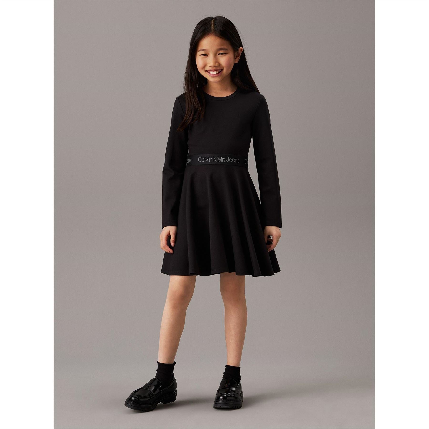 Calvin Klein Jeans Long Sleeve Tape Crew Neck Mini Skater Dress