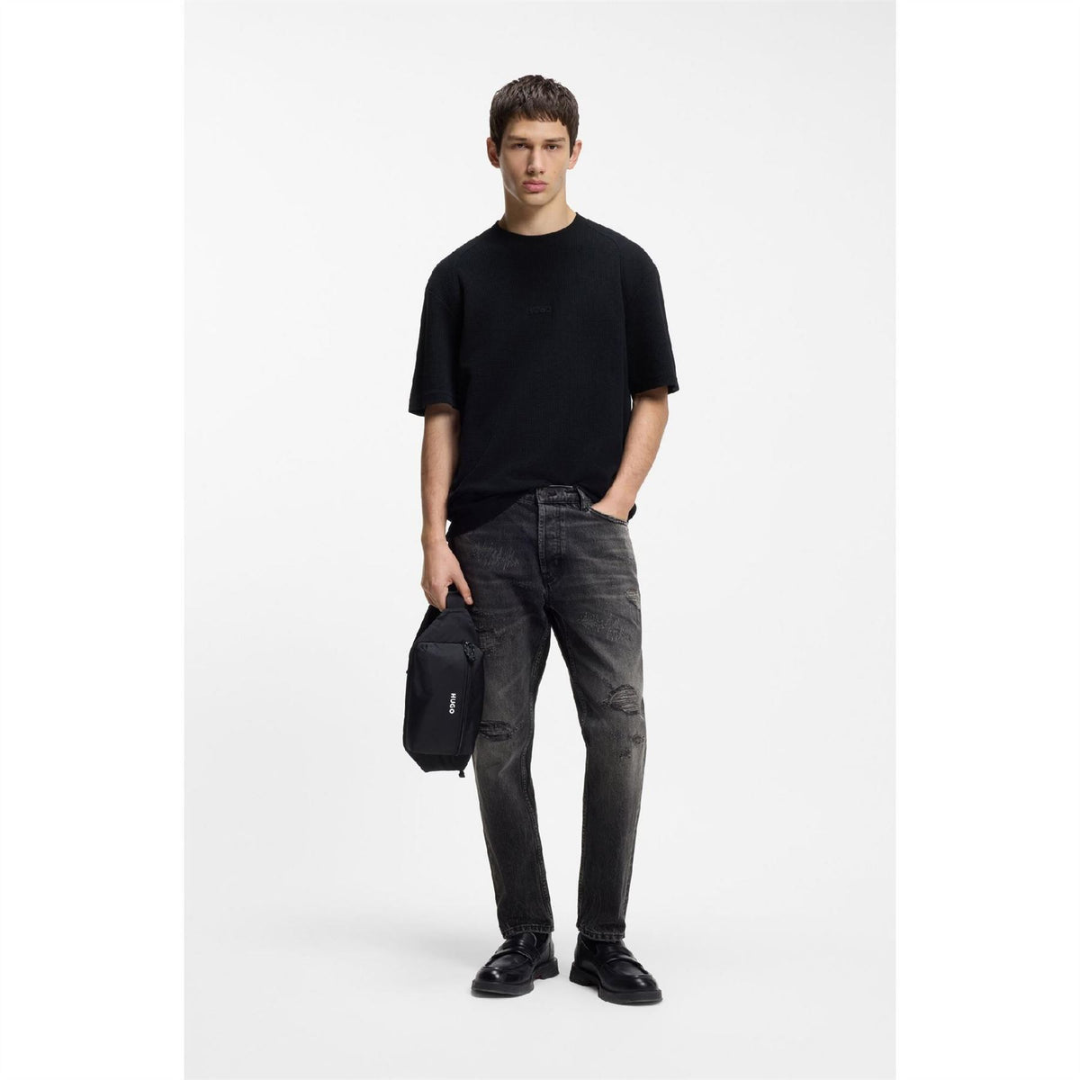 Hugo Distressed Tapered Fit Jeans