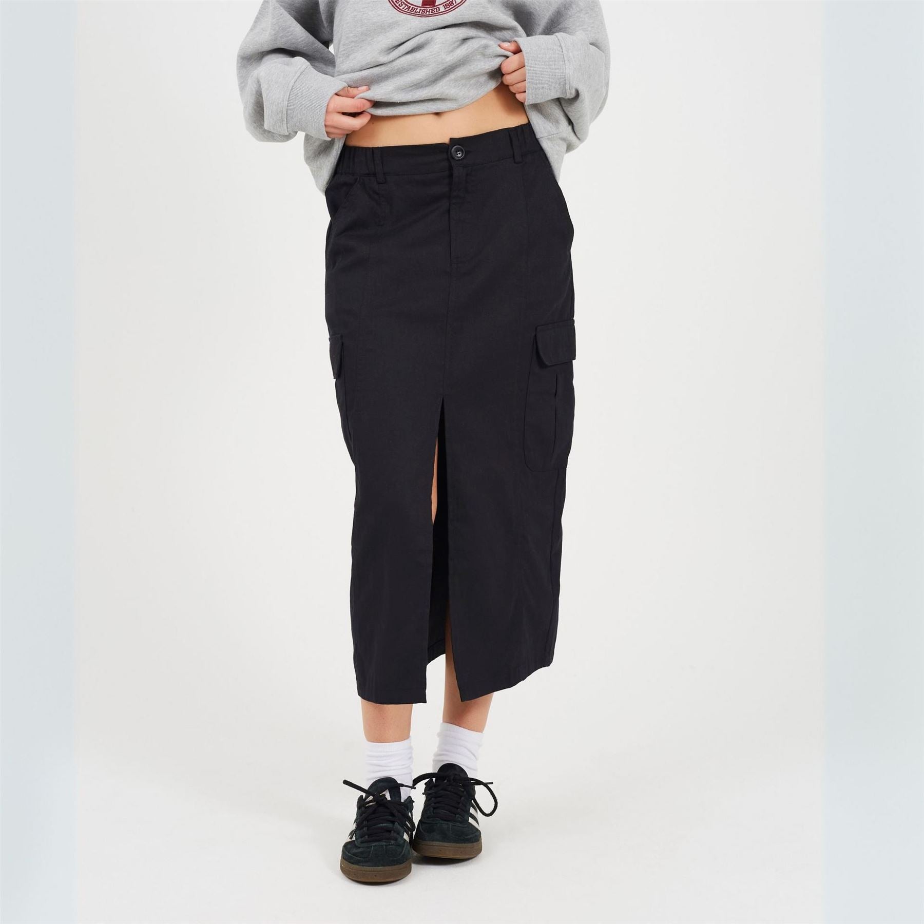 Brave Soul Womens Denim Midi Cargo Skirt