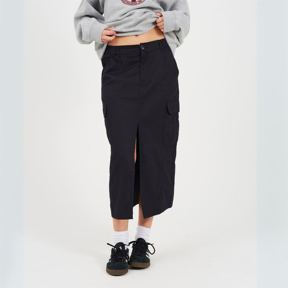 Brave Soul Womens Denim Midi Cargo Skirt