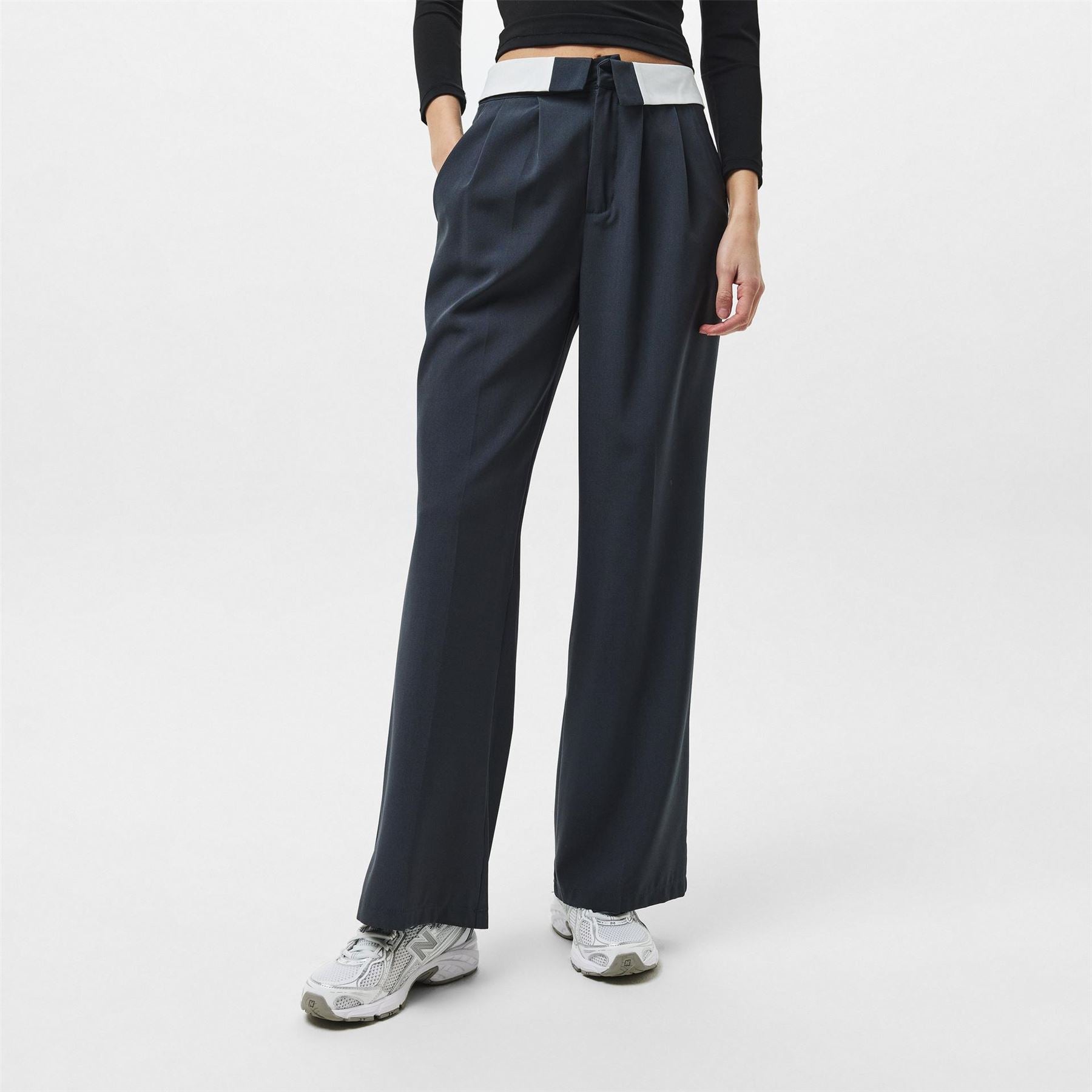 Missy Empire Fold Over Waist Wide Leg Trousers