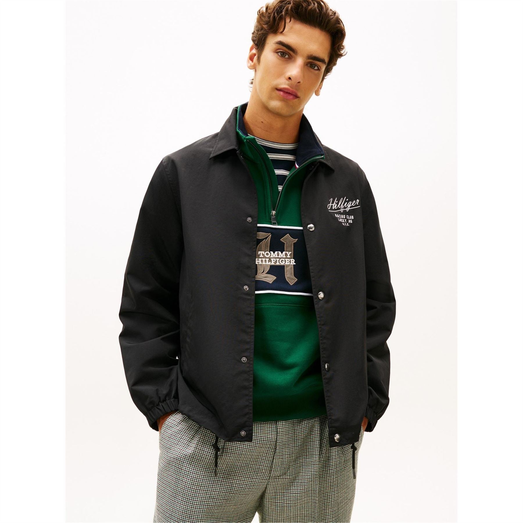 Tommy Hilfiger Solid Patterned Snap Button Coach Jacket with Front Pocket