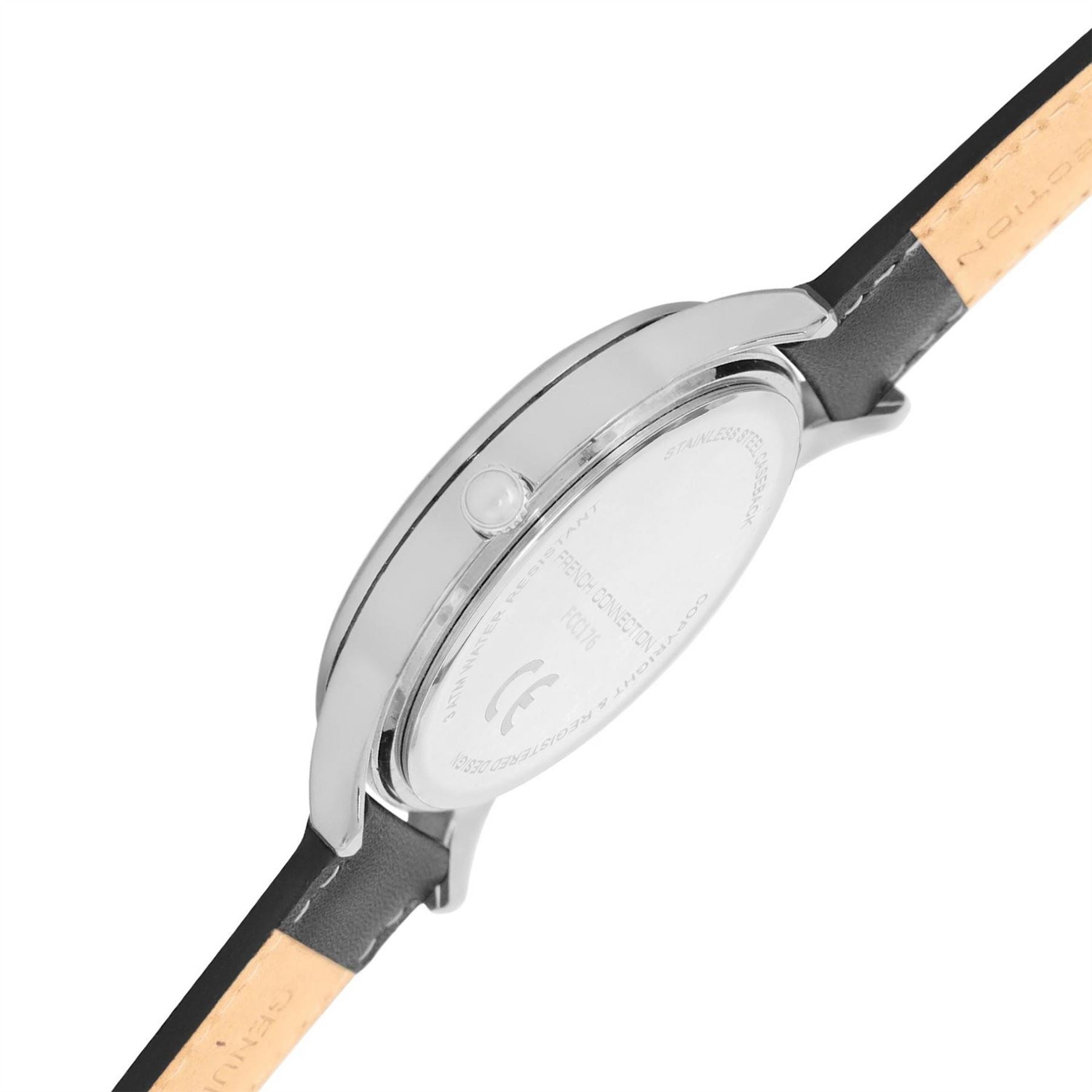 French Connection Connection Rose Case Round Shape Black Strap Quartz Watch