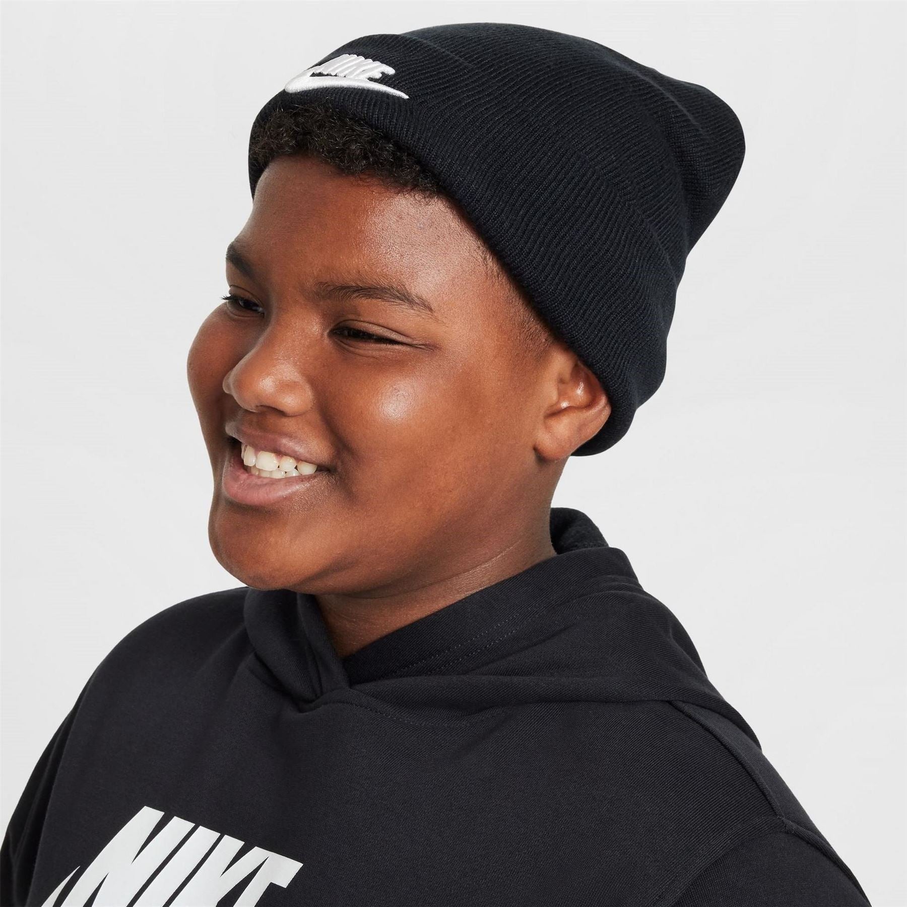 Nike Nsw Junior Wordmark Embroidered Logo Ribbed Cord Effect Fold Up Brim Beanie