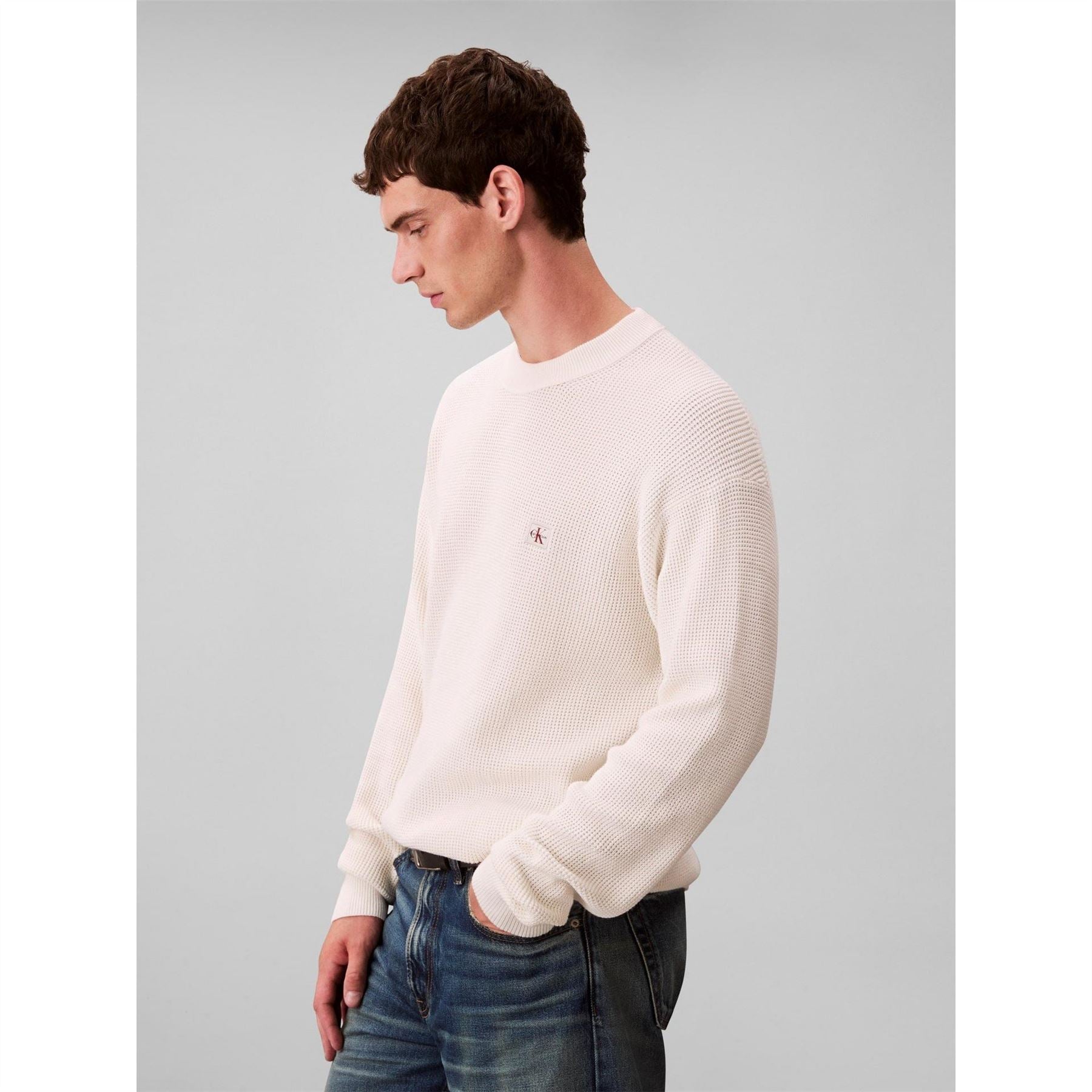 Calvin Klein Jeans Crew Neck Ribbed Collar Long Sleeve Sweater