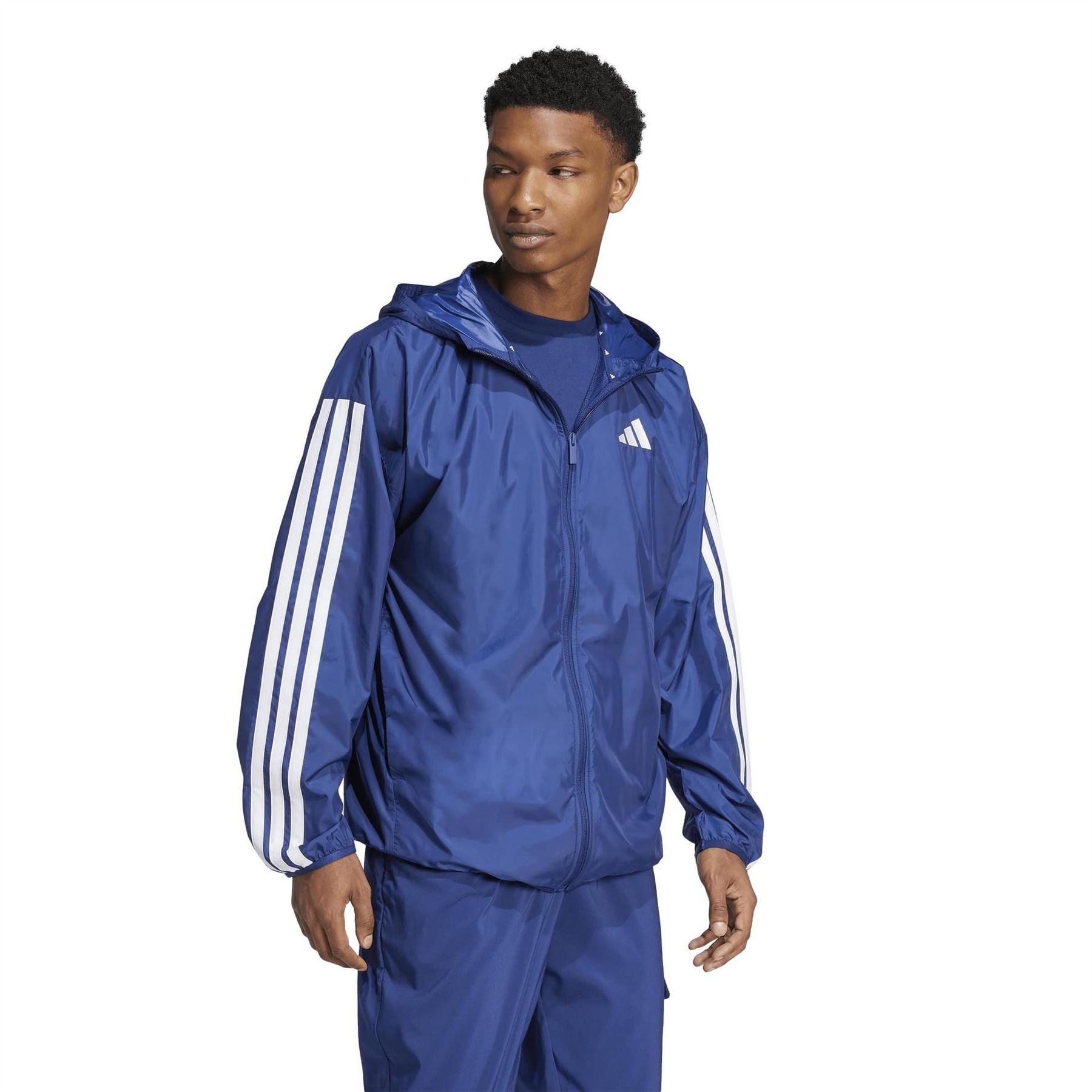 adidas Hooded Neck Windbreaker with Side Stripes and Bold Logo