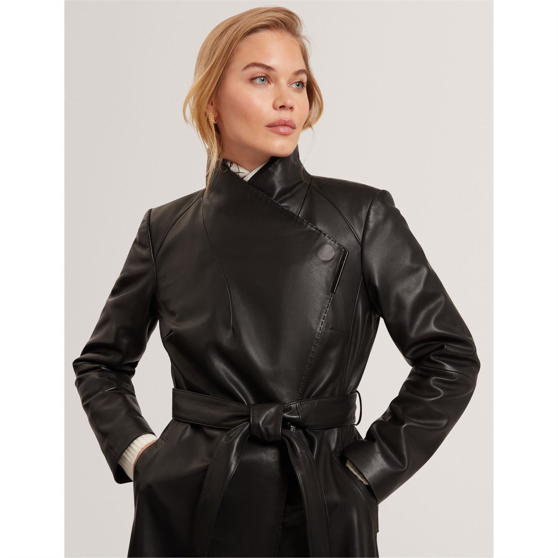 Ted Baker Solid Patterned Lapel Collared Wrap Coat