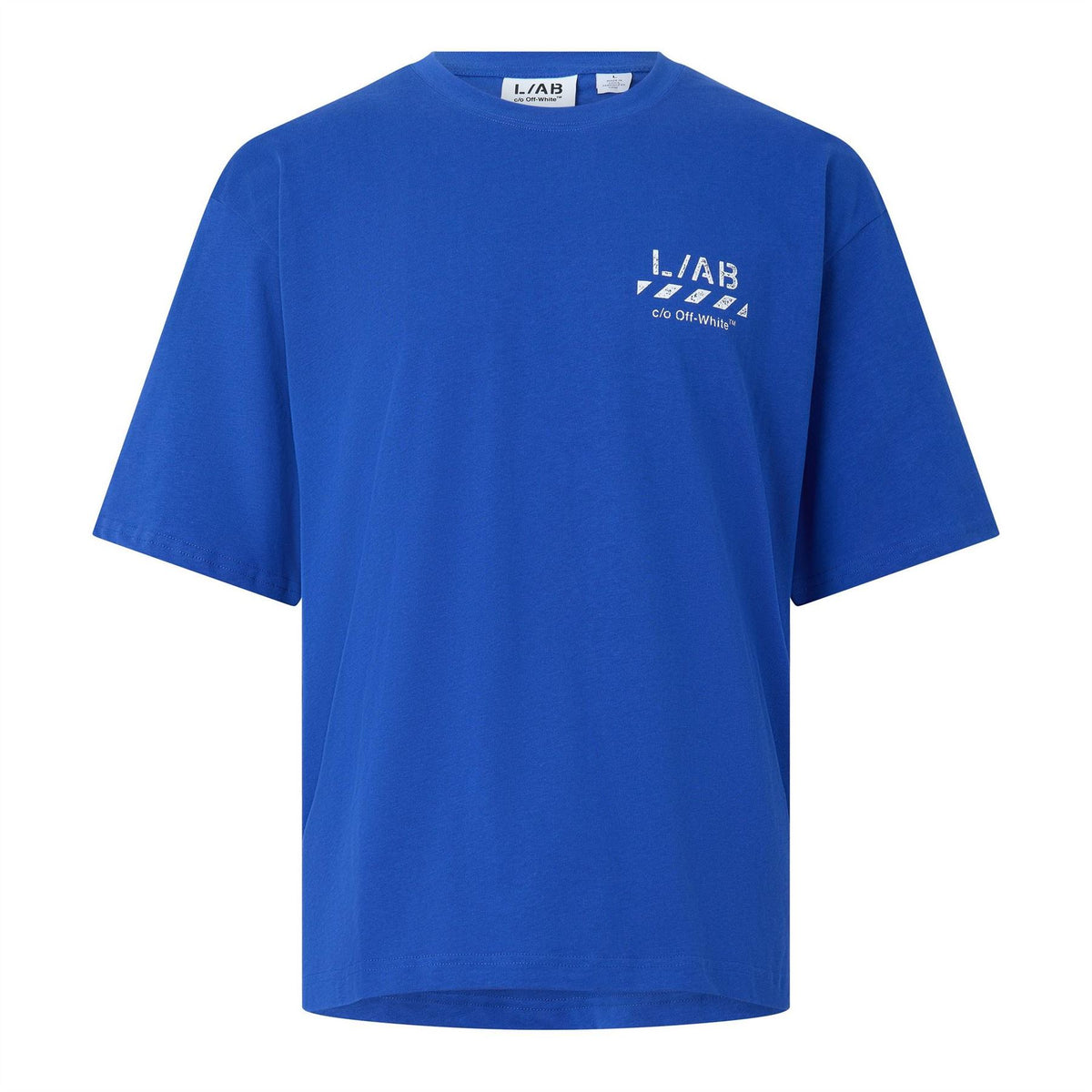 L AB Off White Diag Cotton Short Sleeve Crew Neck Oversized Fit T-Shirt