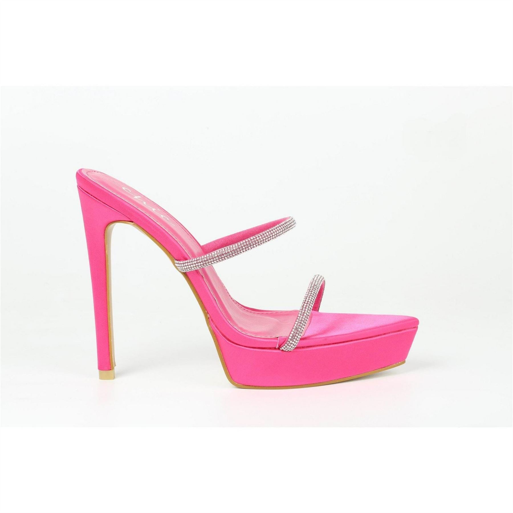 Chic Diamante Stiletto Heel Platform Slides