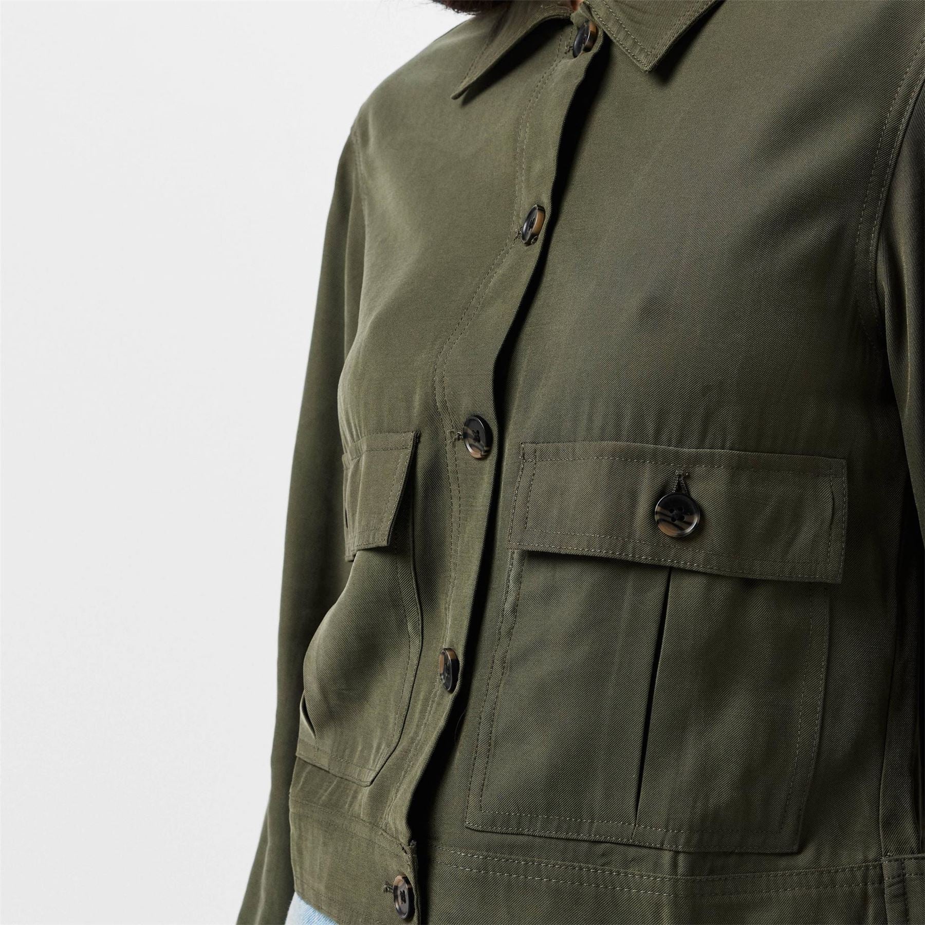 Finery Solid Patterned Roll Up Cuff Overshirt