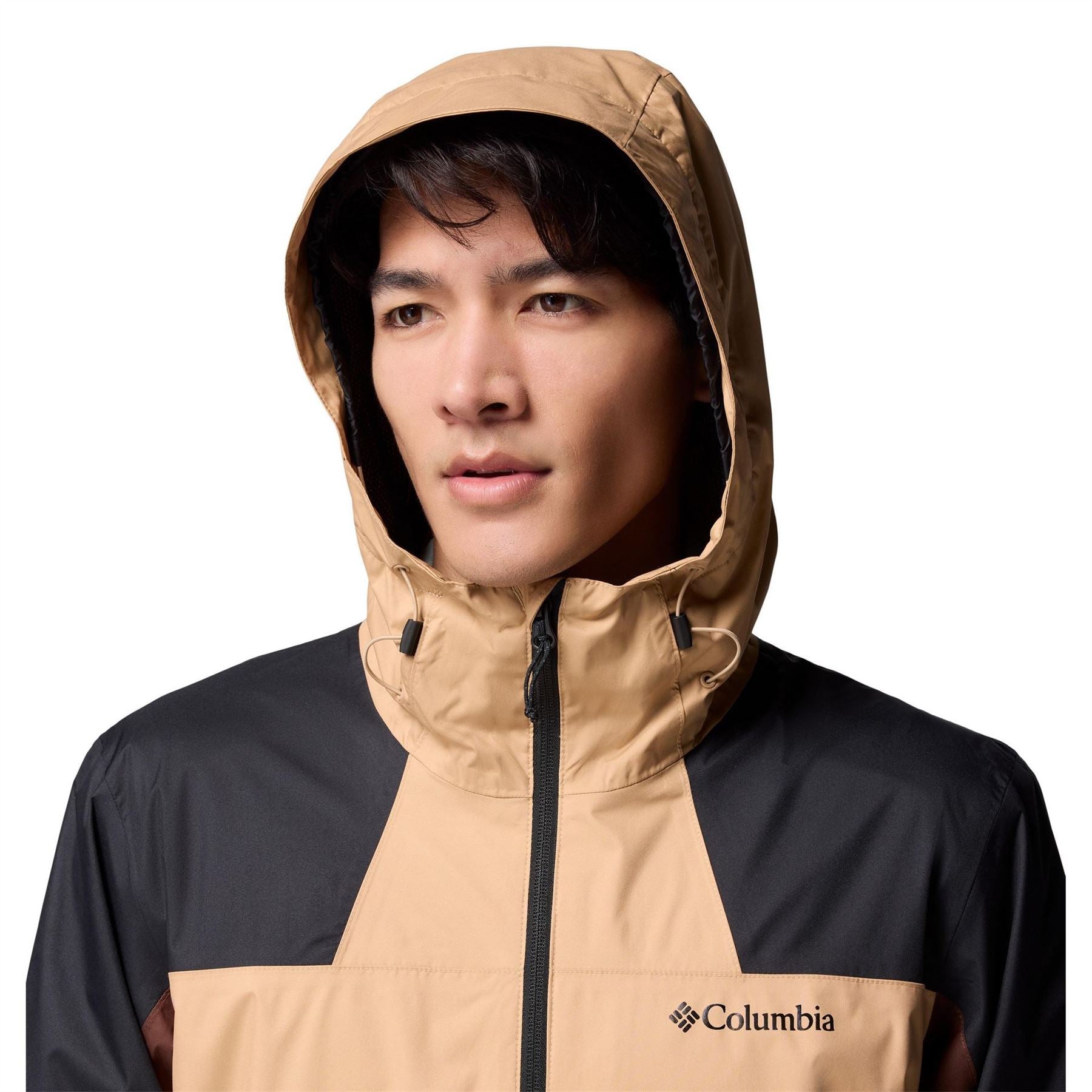 Columbia Inner Color Block Hooded Drawstring Zipped Pocket Rain Jacket