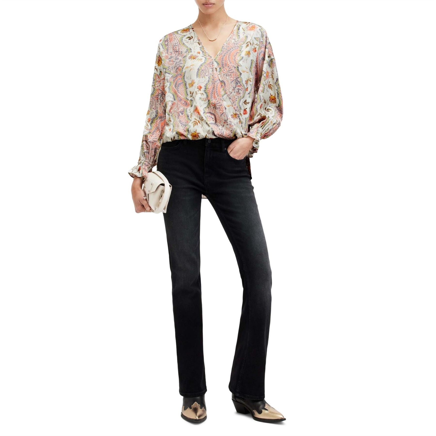 AllSaints Penny Wrap Over Paisley Print Regular Fit T-Shirt