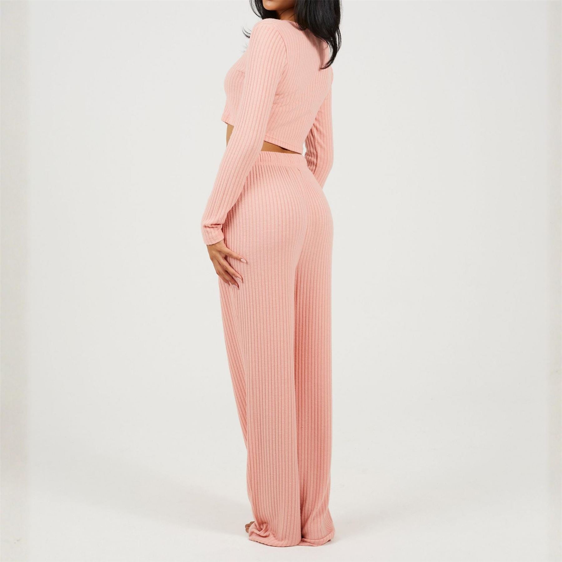 Brave Soul Womens Long Sleeve Cropped Top And Matching Trouser Lounge Set