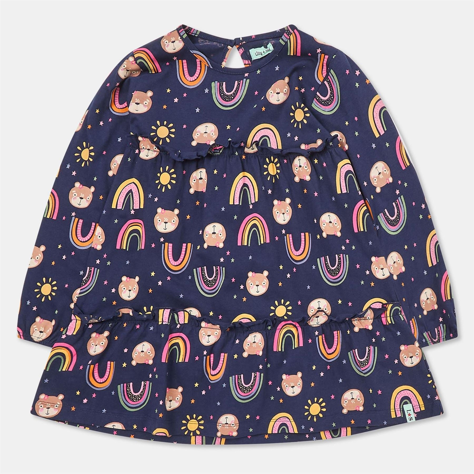 Lilly and Sid Rainbow Crew Neck Mini Tiered Dress