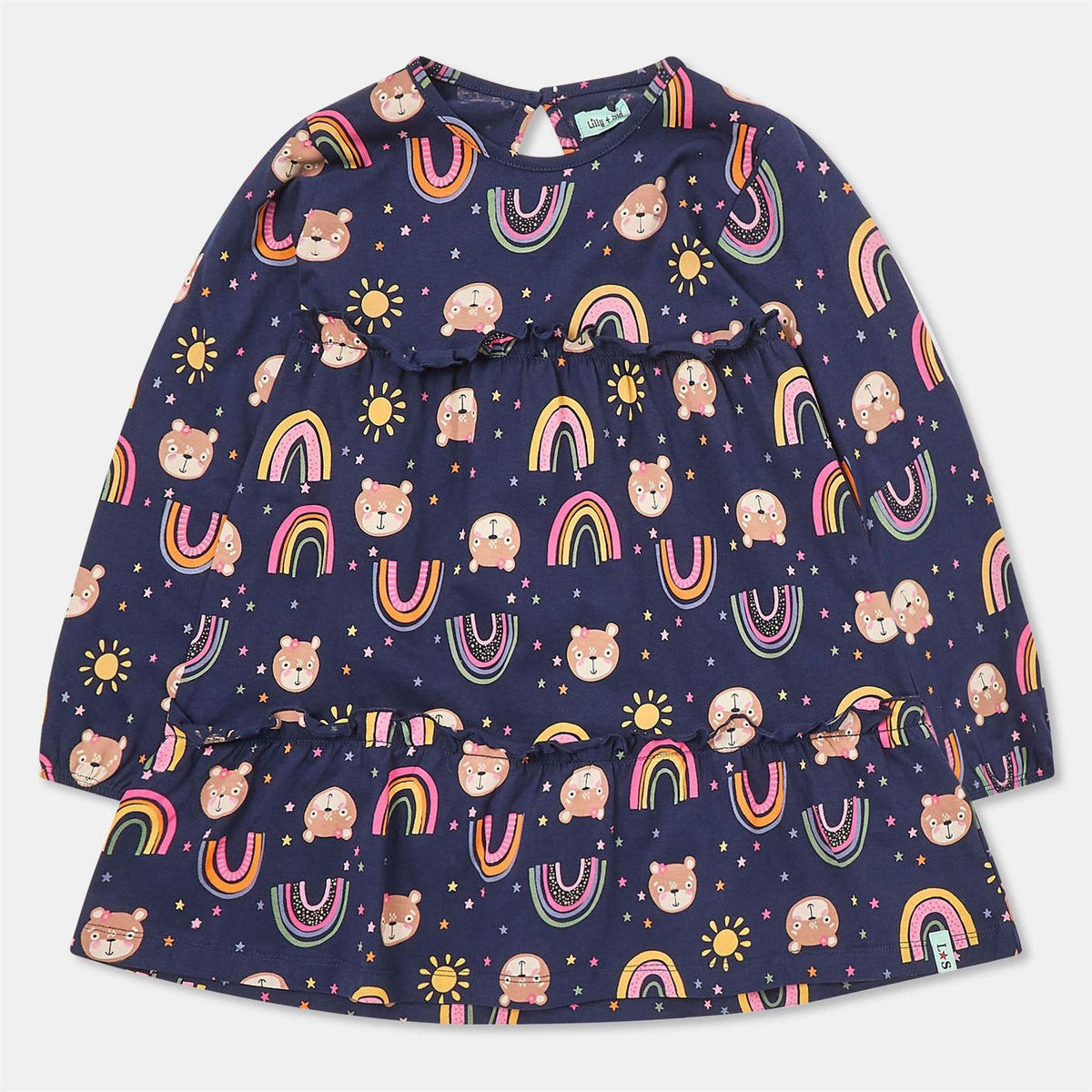 Lilly and Sid Rainbow Crew Neck Mini Tiered Dress