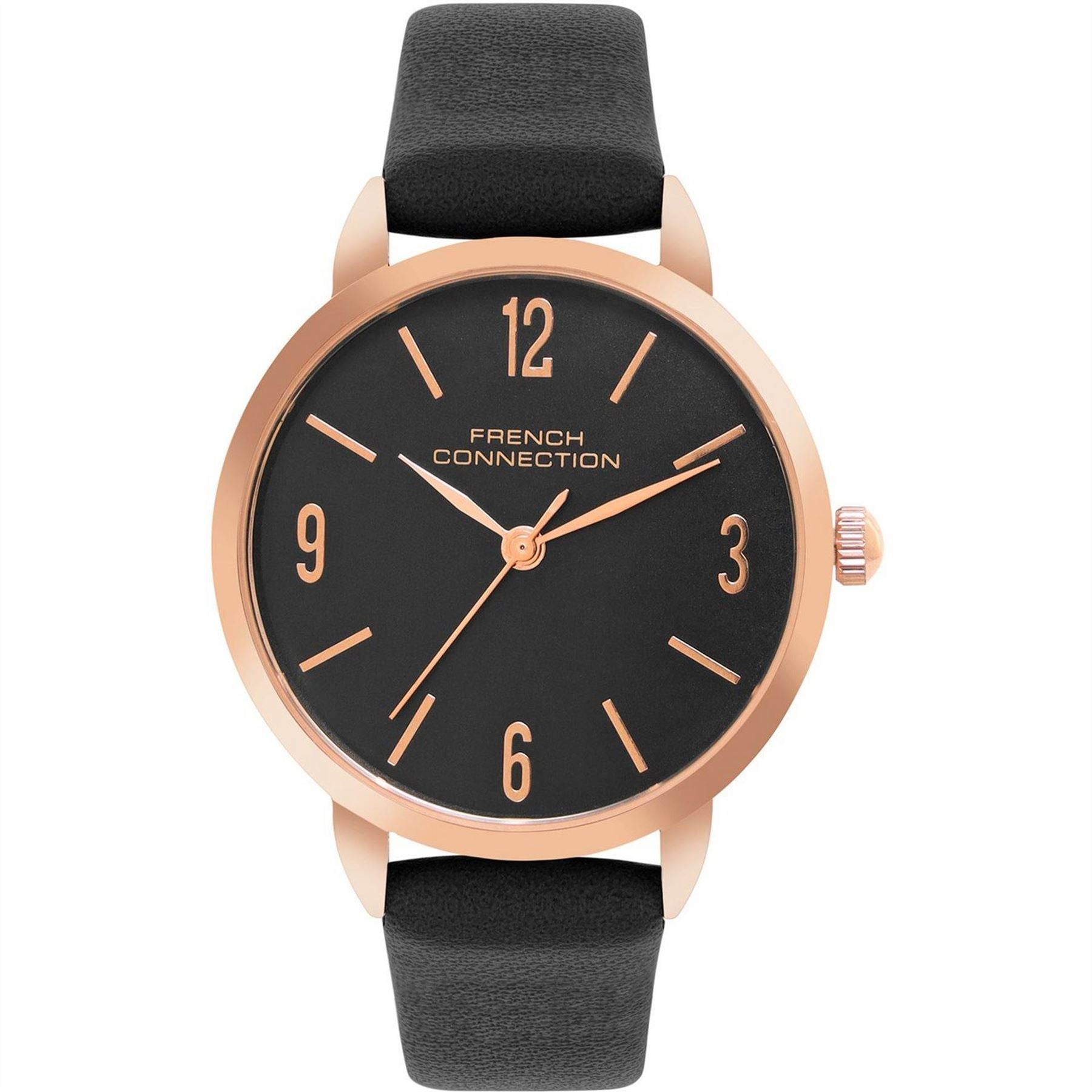 FCUK Rose Case Round Shape Black Strap Quartz Watch