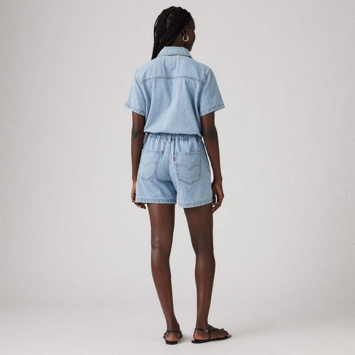 Levis Collared Neck Short Sleeve Solid Patterned Playsuit