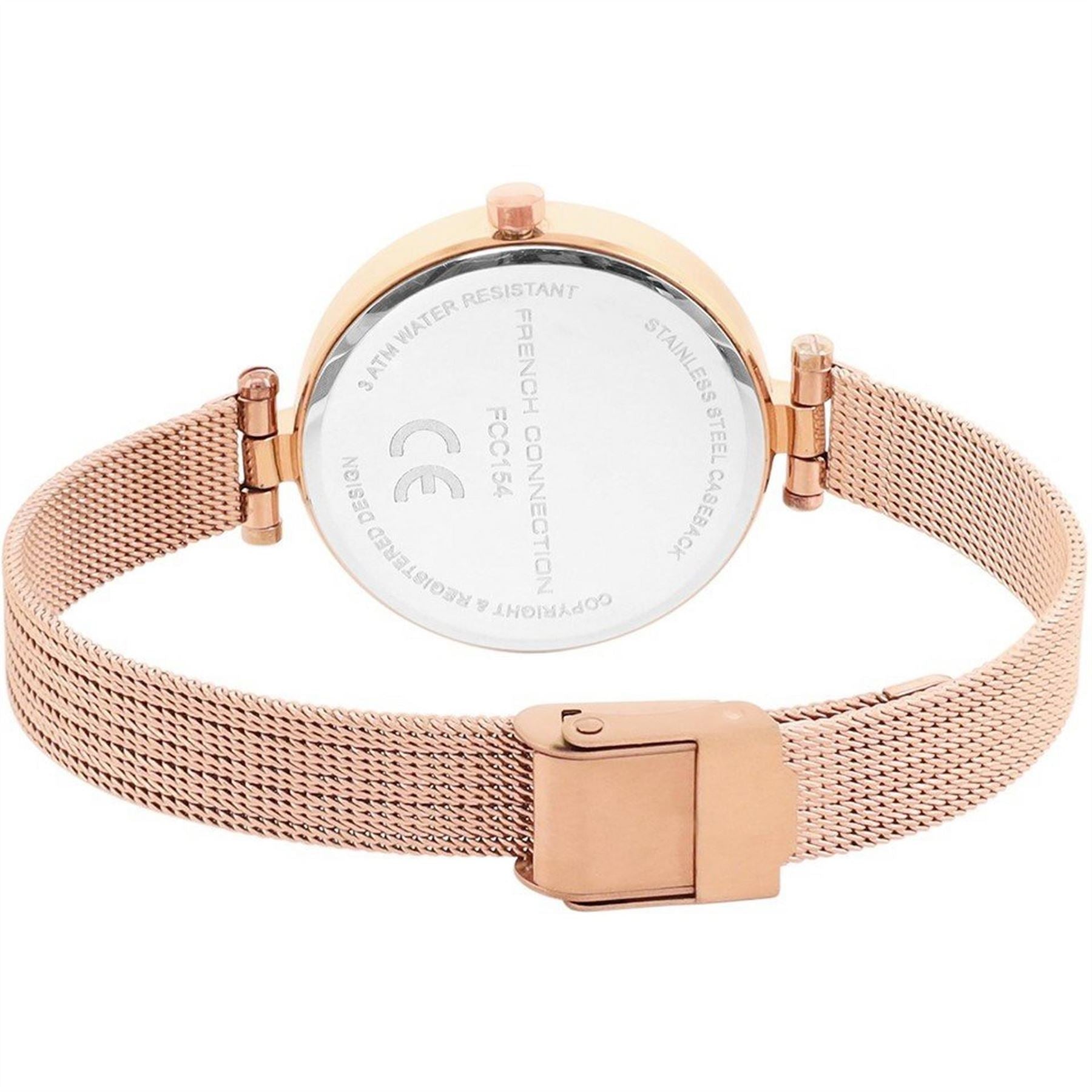 French Connection Connection Rose Case Round Shape Rose Strap Quartz Watch