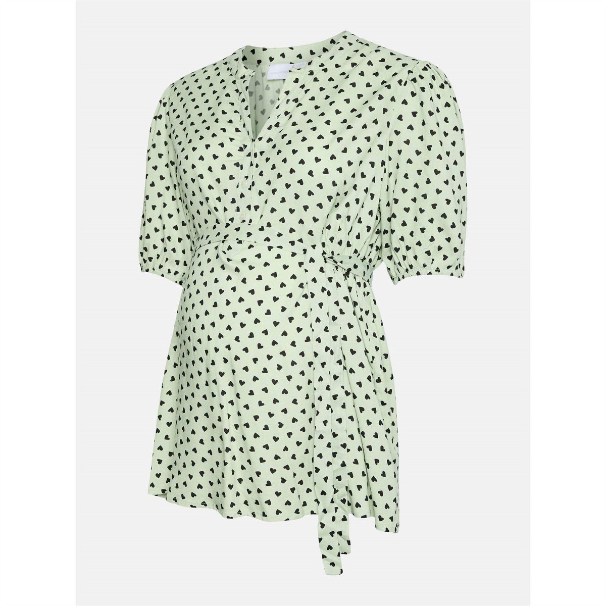 Mamalicious Notched Neck Puff Sleeve Three Quarter Blouse